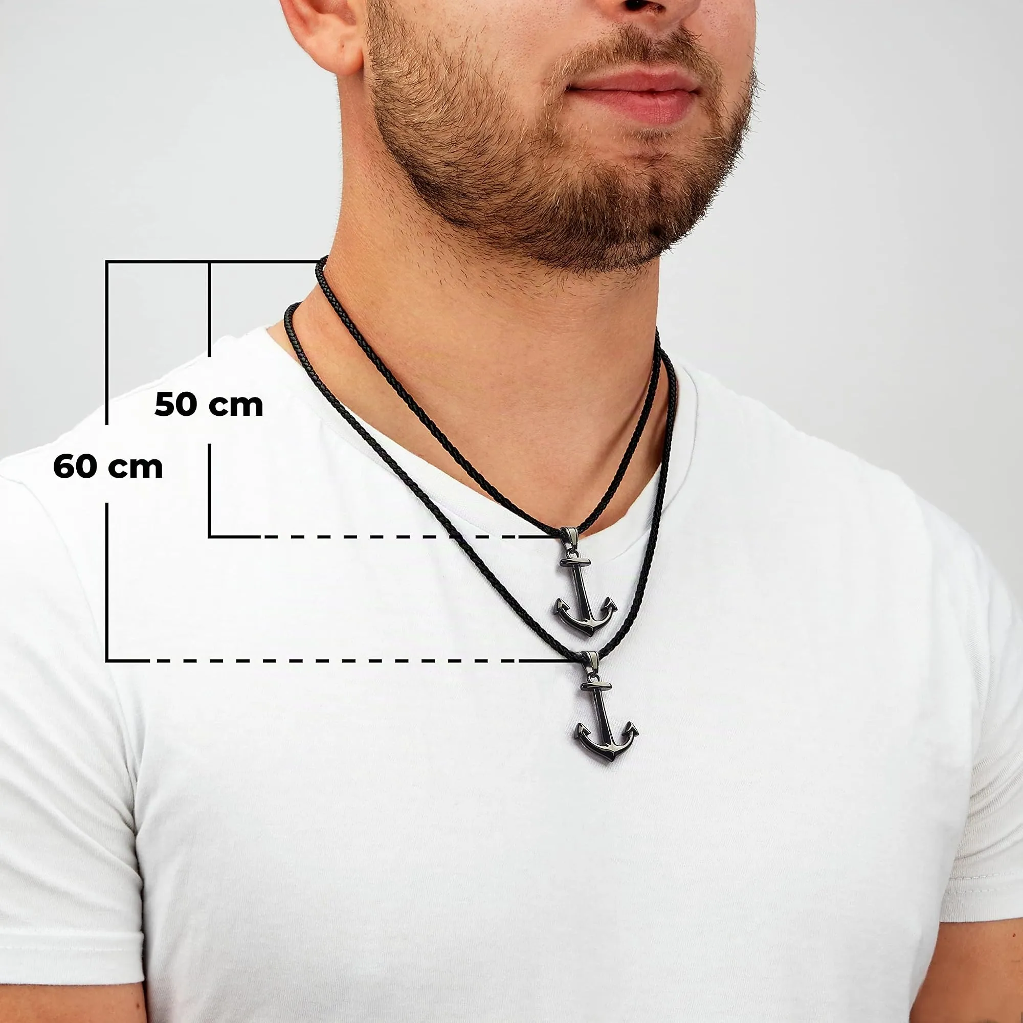 SERASAR Collana Uomo Cuoio Ancora Nera Marina Ciondolo Acciaio Premio 50cm - immagine 4