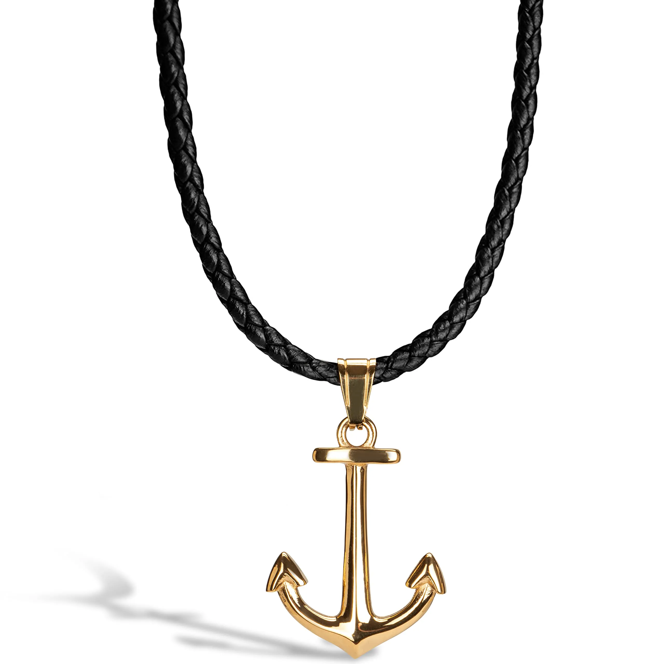 SERASAR Collana Uomo Pelle Ancora Oro Acciaio Inossidabile Fidanzato 60cm - immagine 1