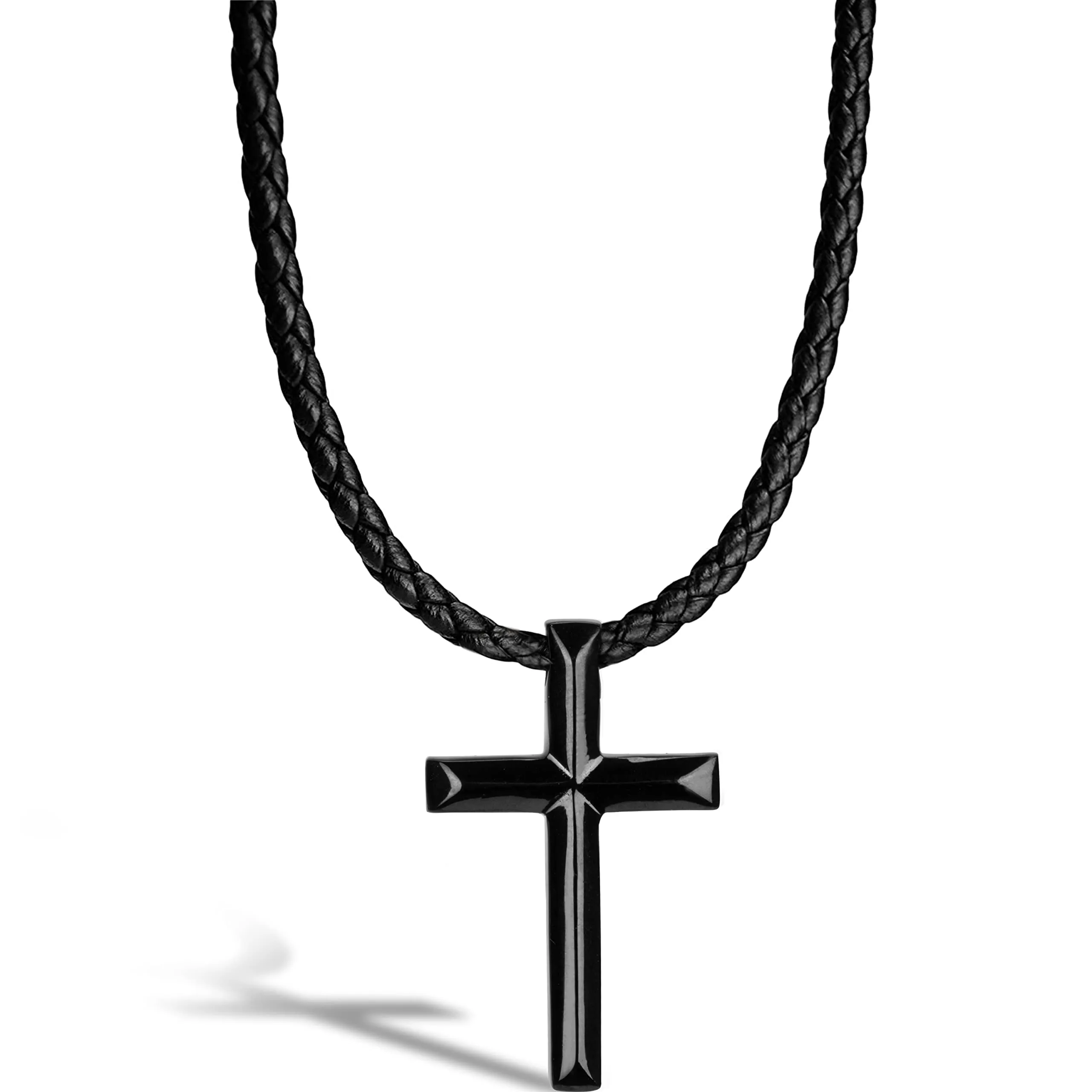 SERASAR Collana Uomo Pelle Croce Cristiana Acciaio Regalo Fidanzato 60cm - immagine 1