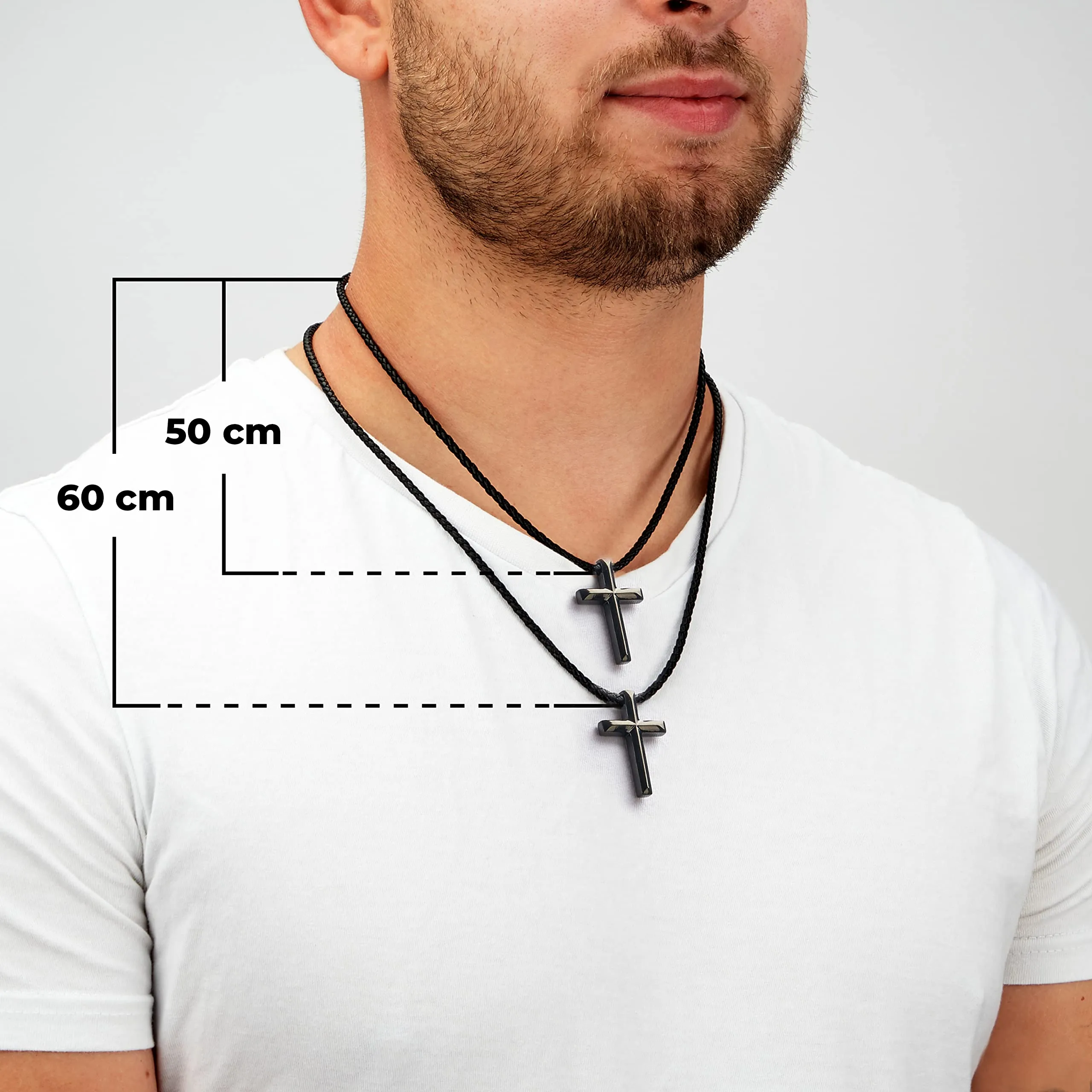 SERASAR Collana Uomo Pelle Croce Cristiana Acciaio Regalo Fidanzato 60cm - immagine 4