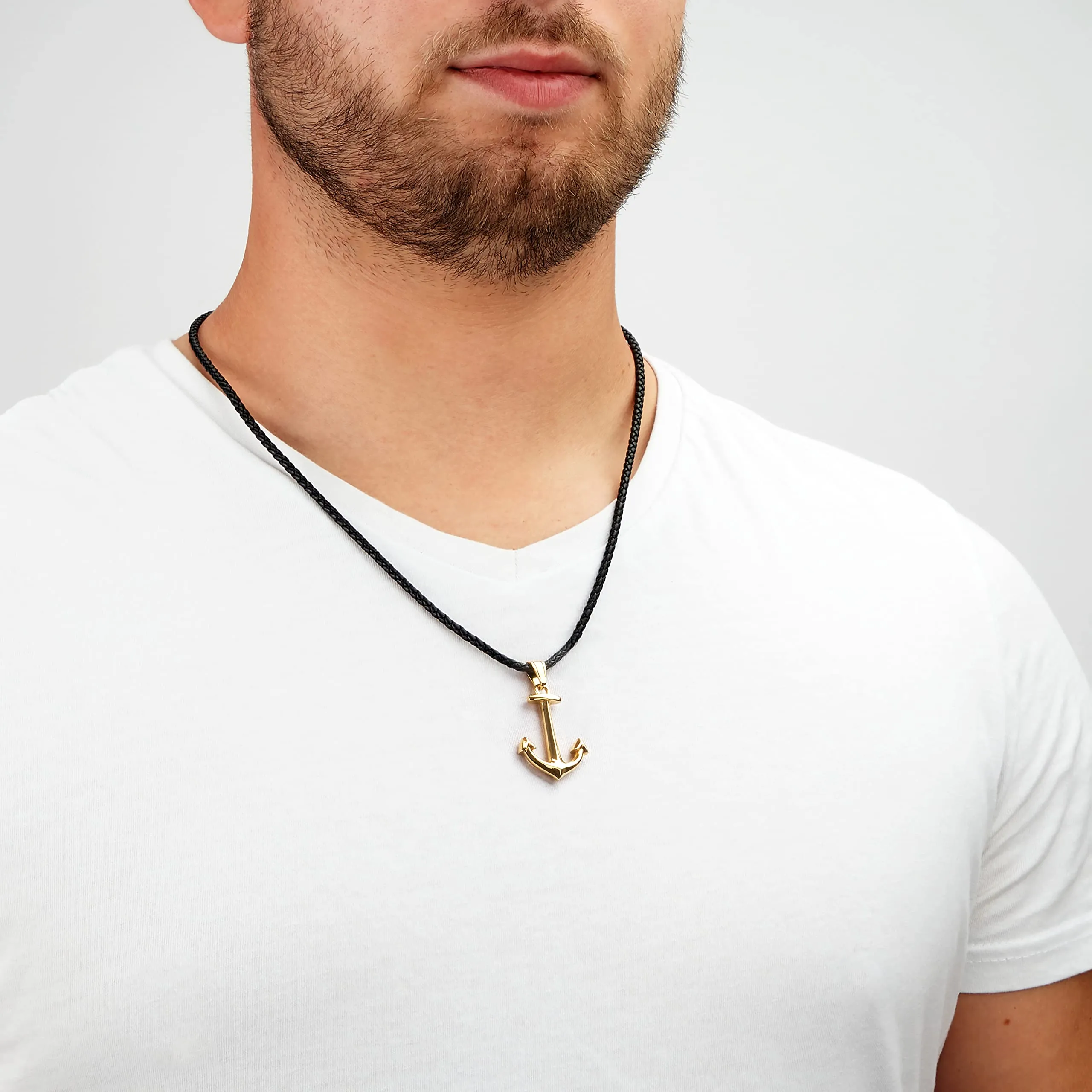 SERASAR Collana Uomo Pelle Ancora Oro Marina Acciaio 316L Regalo Amico 50cm - immagine 3
