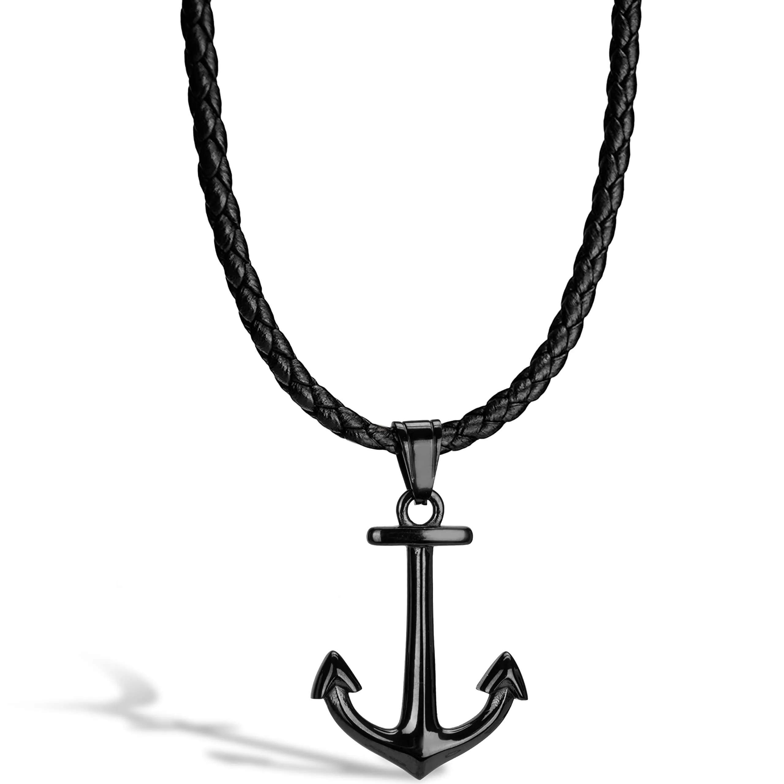 SERASAR Collana Uomo Pelle Ancora Nera Tribale Compleanno Figlio Amico 60cm - immagine 1
