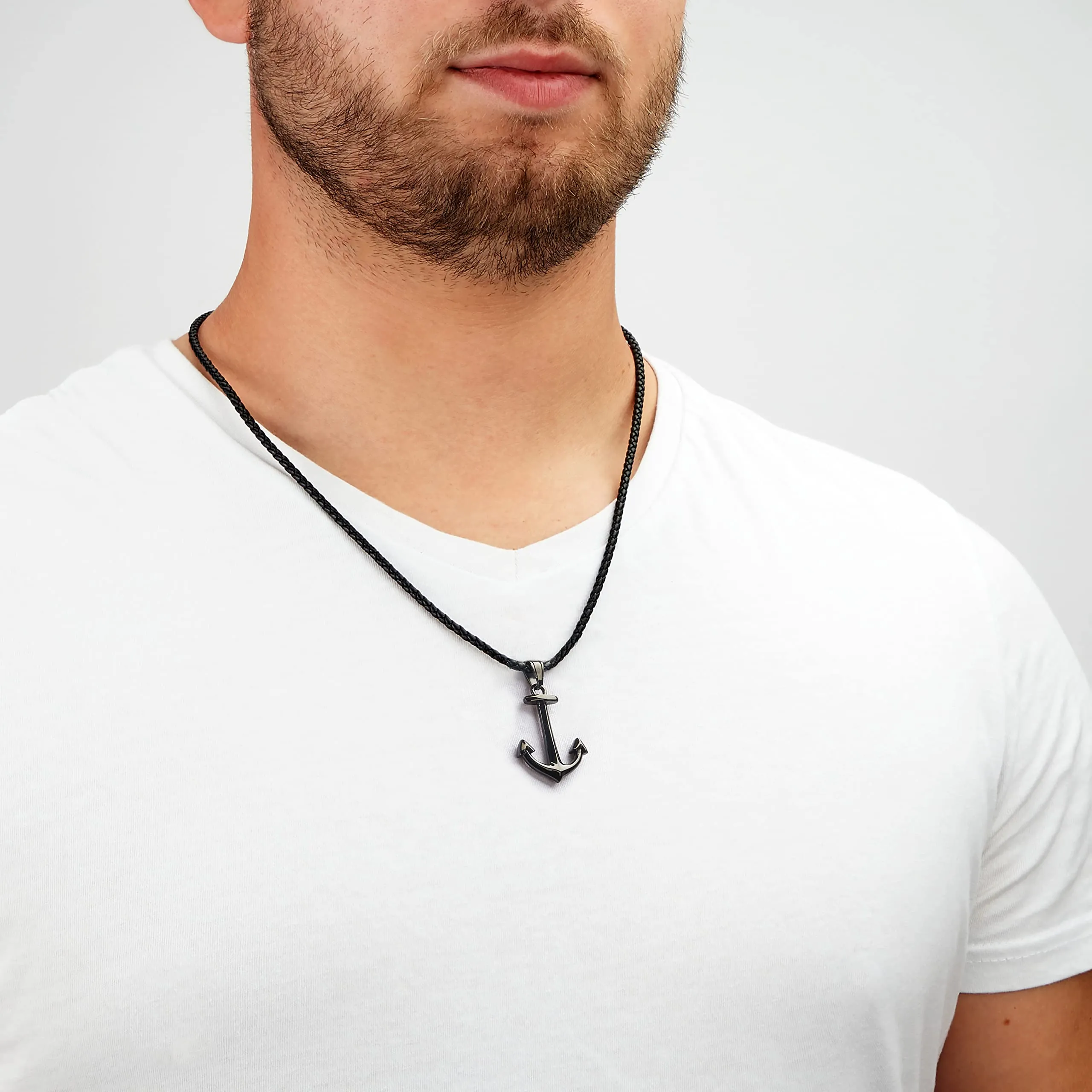 SERASAR Collana Uomo Pelle Ancora Nera Tribale Compleanno Figlio Amico 60cm - immagine 3
