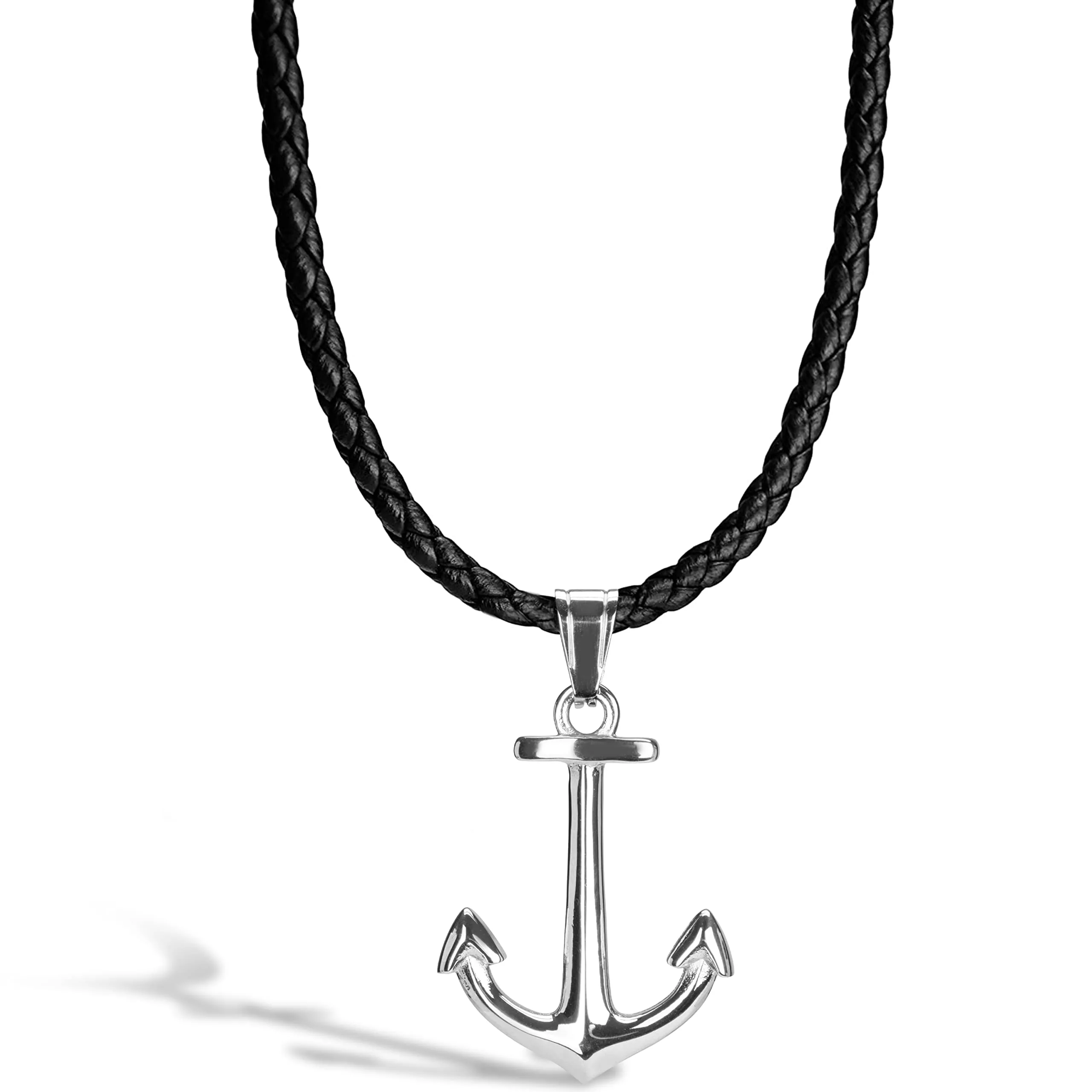 SERASAR Collana Uomo Cuoio Ancora Argento Acciaio Regalo Ragazzo Moda 60cm - immagine 1
