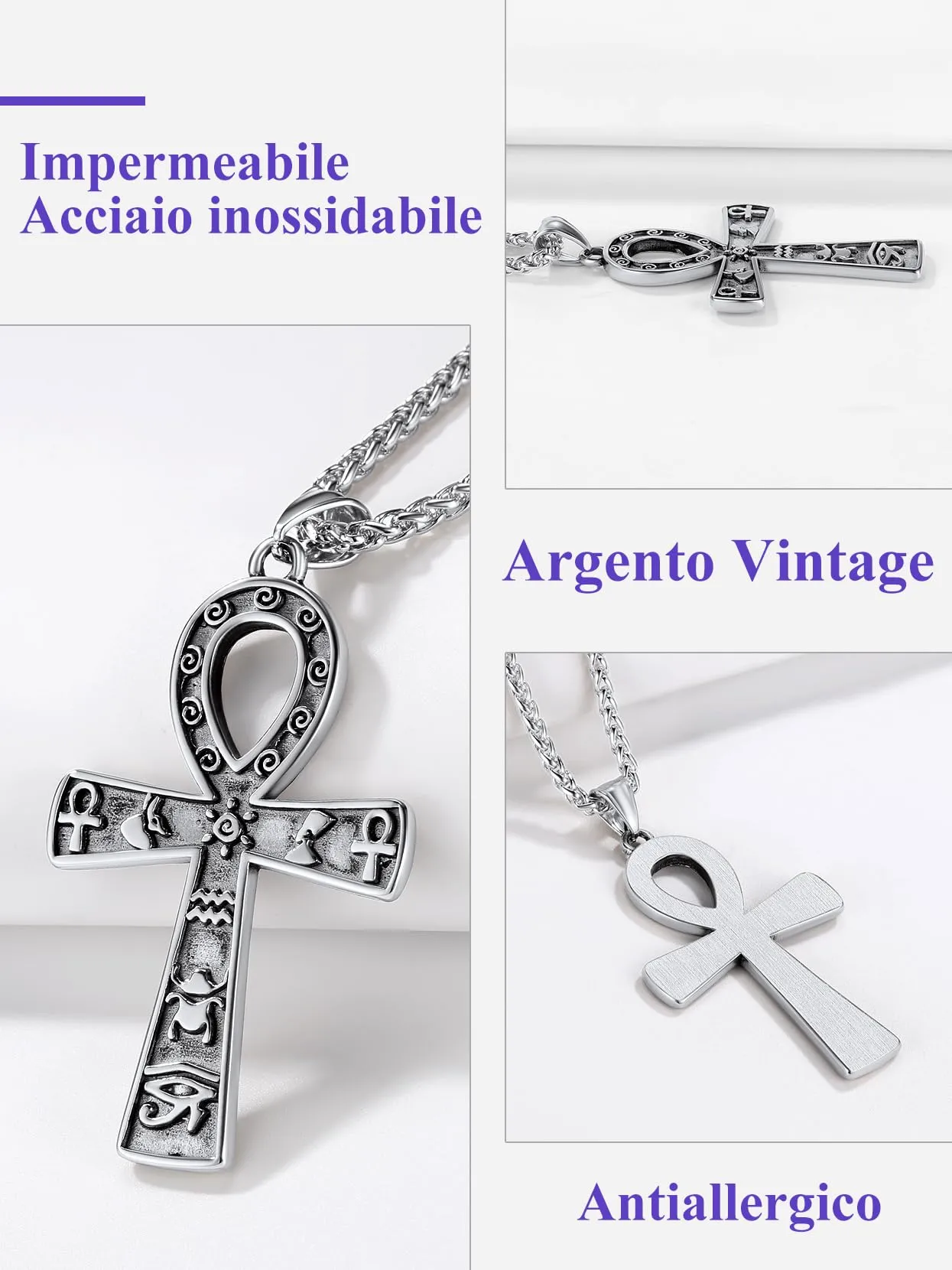 Richsteel Egiziano Ankh Collana Pendente Croce di Ankh dall'Egitto Acciaio Inossidabile/Oro/Nero Catena 55+5 cm Gioielli Africani Fantasia Regalo Originale per Donna Uomo Adolescente Ragazzi - immagine 6