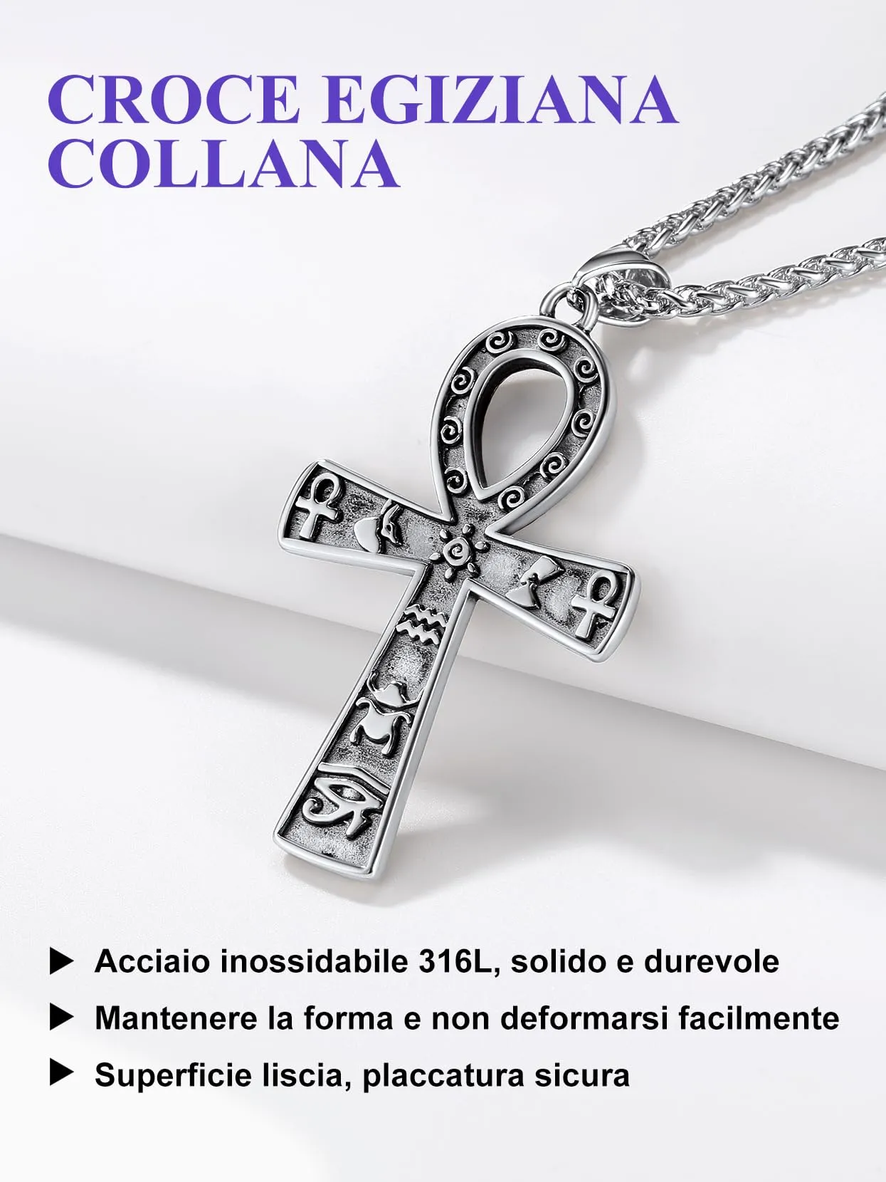 Richsteel Egiziano Ankh Collana Pendente Croce di Ankh dall'Egitto Acciaio Inossidabile/Oro/Nero Catena 55+5 cm Gioielli Africani Fantasia Regalo Originale per Donna Uomo Adolescente Ragazzi - immagine 7
