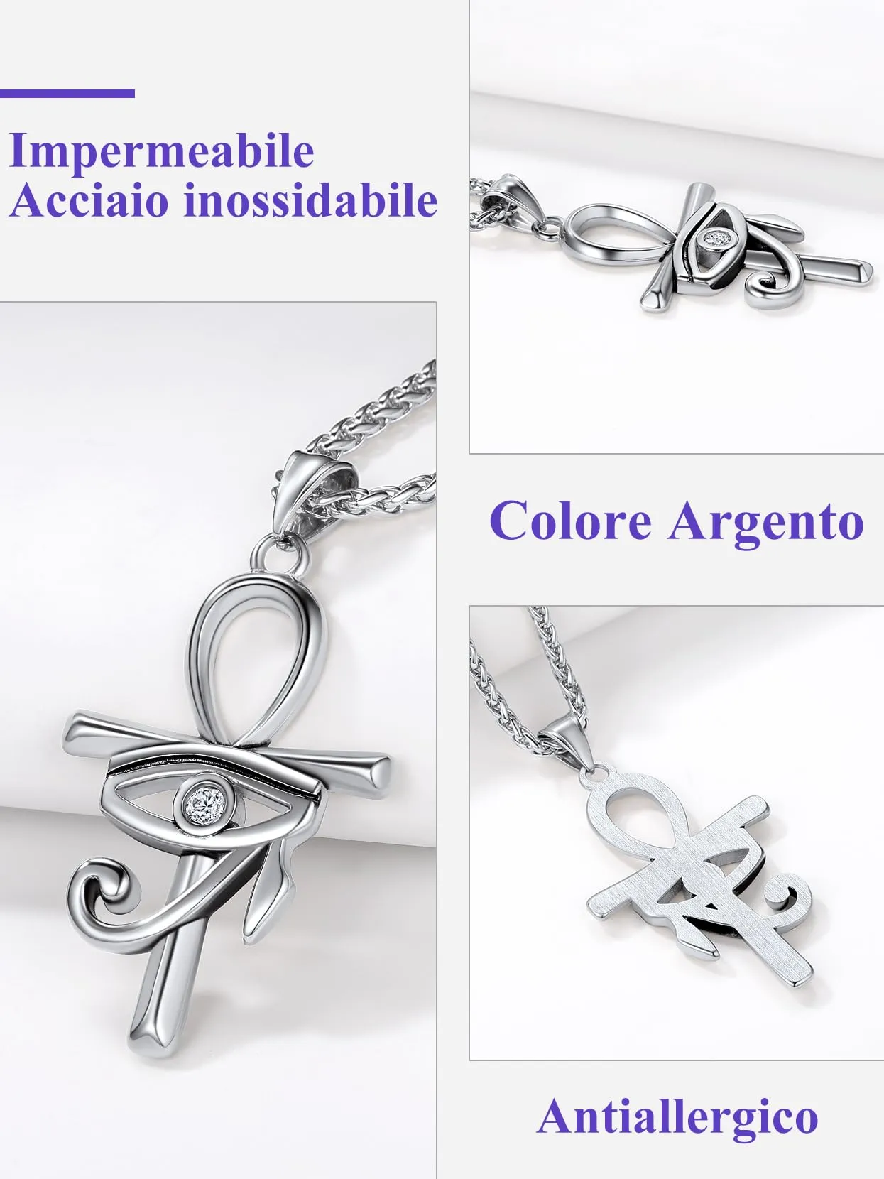 Richsteel Egiziano Ankh Collana Pendente Croce di Ankh dall'Egitto Acciaio Inossidabile/Oro/Nero Catena 55+5 cm Gioielli Africani Fantasia Regalo Originale per Donna Uomo Adolescente Ragazzi - immagine 7
