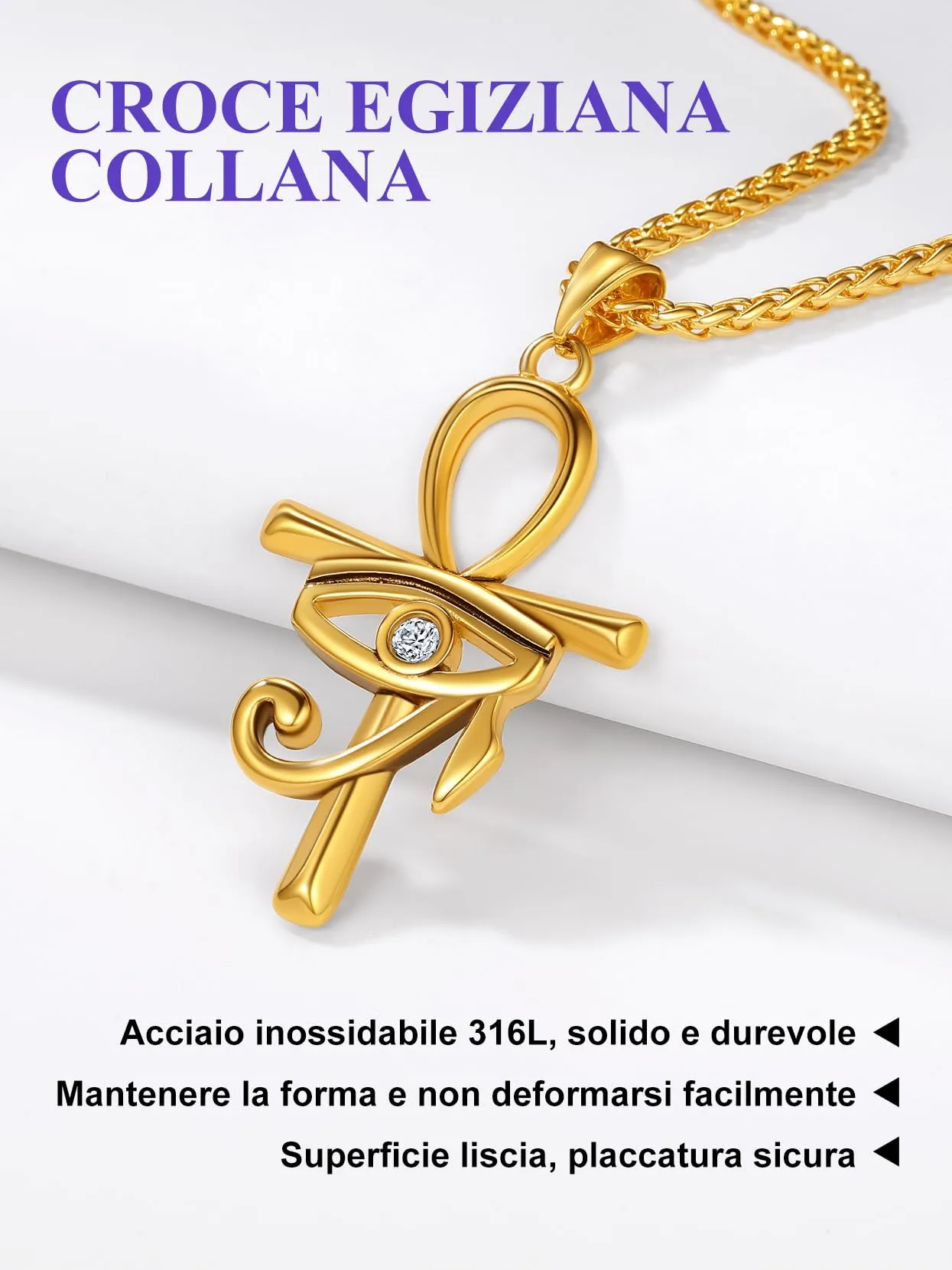 Richsteel Egiziano Ankh Collana Pendente Croce di Ankh dall'Egitto Acciaio Inossidabile/Oro/Nero Catena 55+5 cm Gioielli Africani Fantasia Regalo Originale per Donna Uomo Adolescente Ragazzi - immagine 5