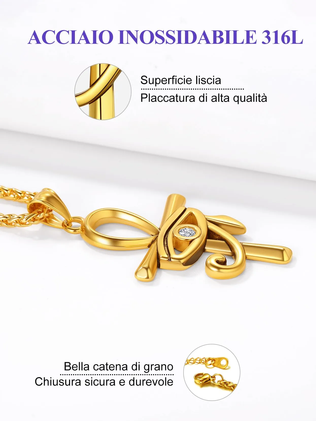 Richsteel Egiziano Ankh Collana Pendente Croce di Ankh dall'Egitto Acciaio Inossidabile/Oro/Nero Catena 55+5 cm Gioielli Africani Fantasia Regalo Originale per Donna Uomo Adolescente Ragazzi - immagine 7