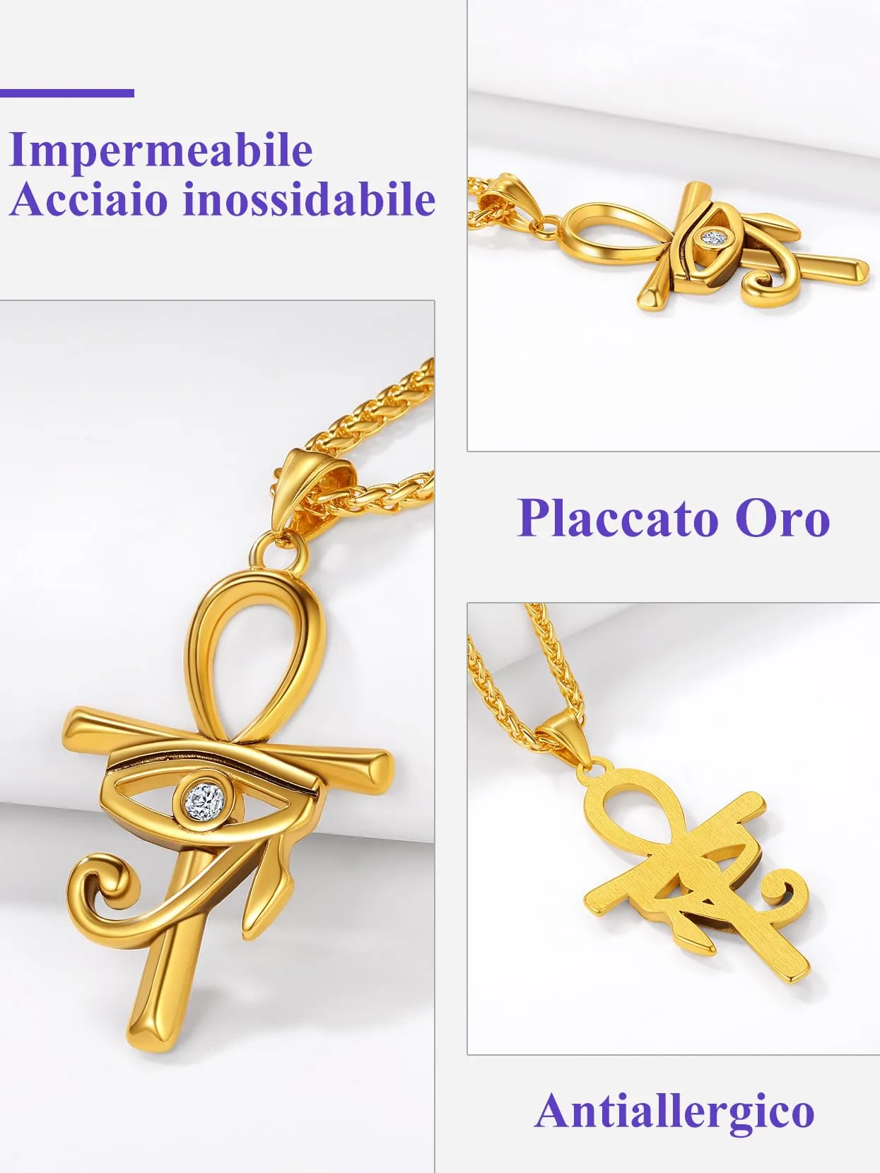 Richsteel Egiziano Ankh Collana Pendente Croce di Ankh dall'Egitto Acciaio Inossidabile/Oro/Nero Catena 55+5 cm Gioielli Africani Fantasia Regalo Originale per Donna Uomo Adolescente Ragazzi - immagine 8
