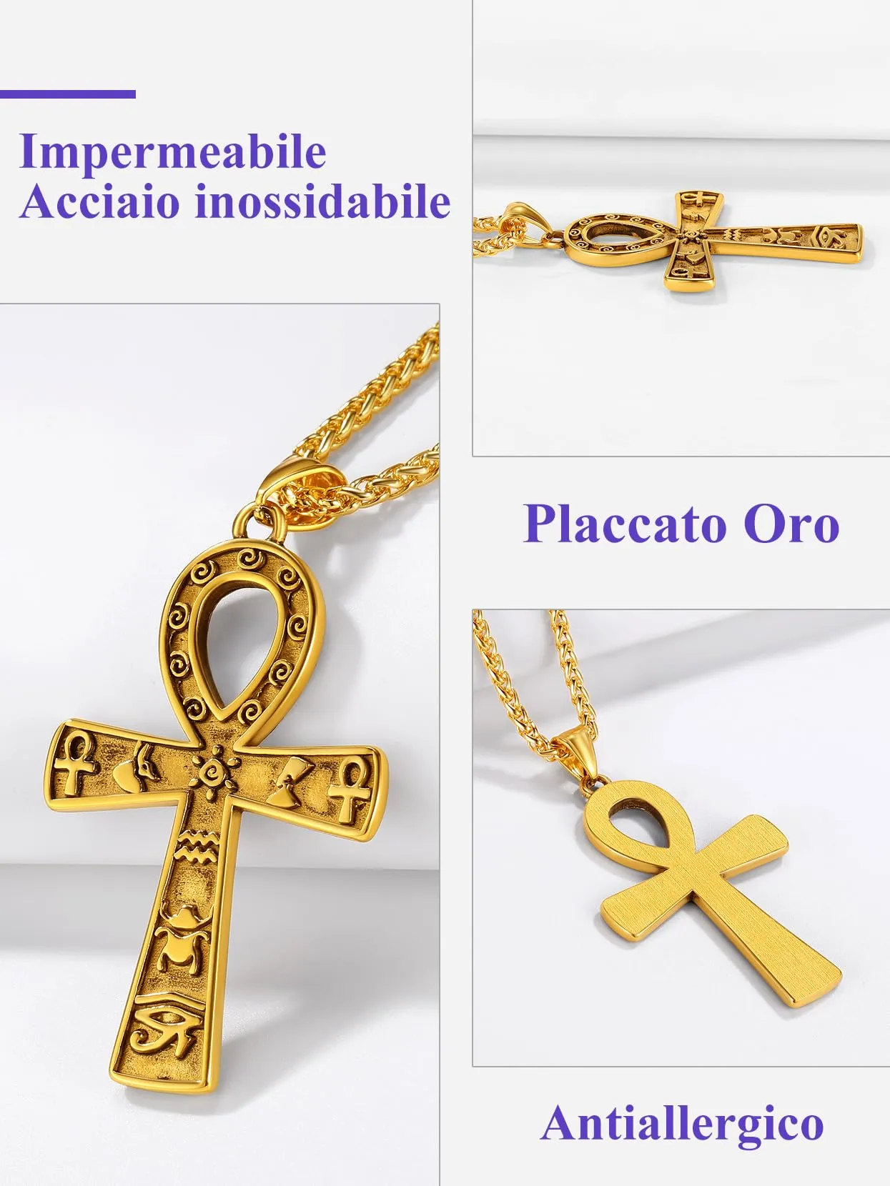 Richsteel Egiziano Ankh Collana Pendente Croce di Ankh dall'Egitto Acciaio Inossidabile/Oro/Nero Catena 55+5 cm Gioielli Africani Fantasia Regalo Originale per Donna Uomo Adolescente Ragazzi - immagine 7