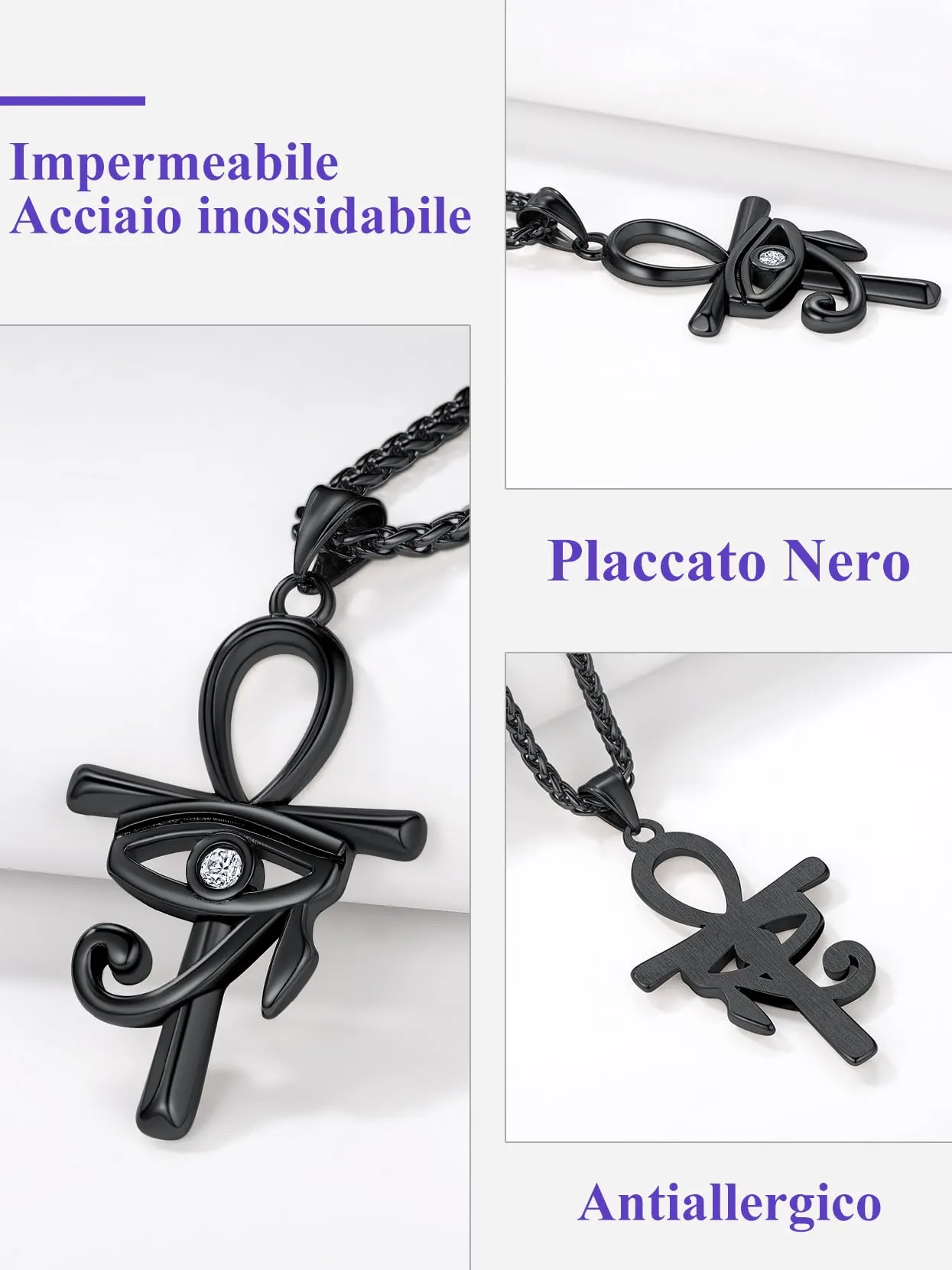 Richsteel Egiziano Ankh Collana Pendente Croce di Ankh dall'Egitto Acciaio Inossidabile/Oro/Nero Catena 55+5 cm Gioielli Africani Fantasia Regalo Originale per Donna Uomo Adolescente Ragazzi - immagine 5