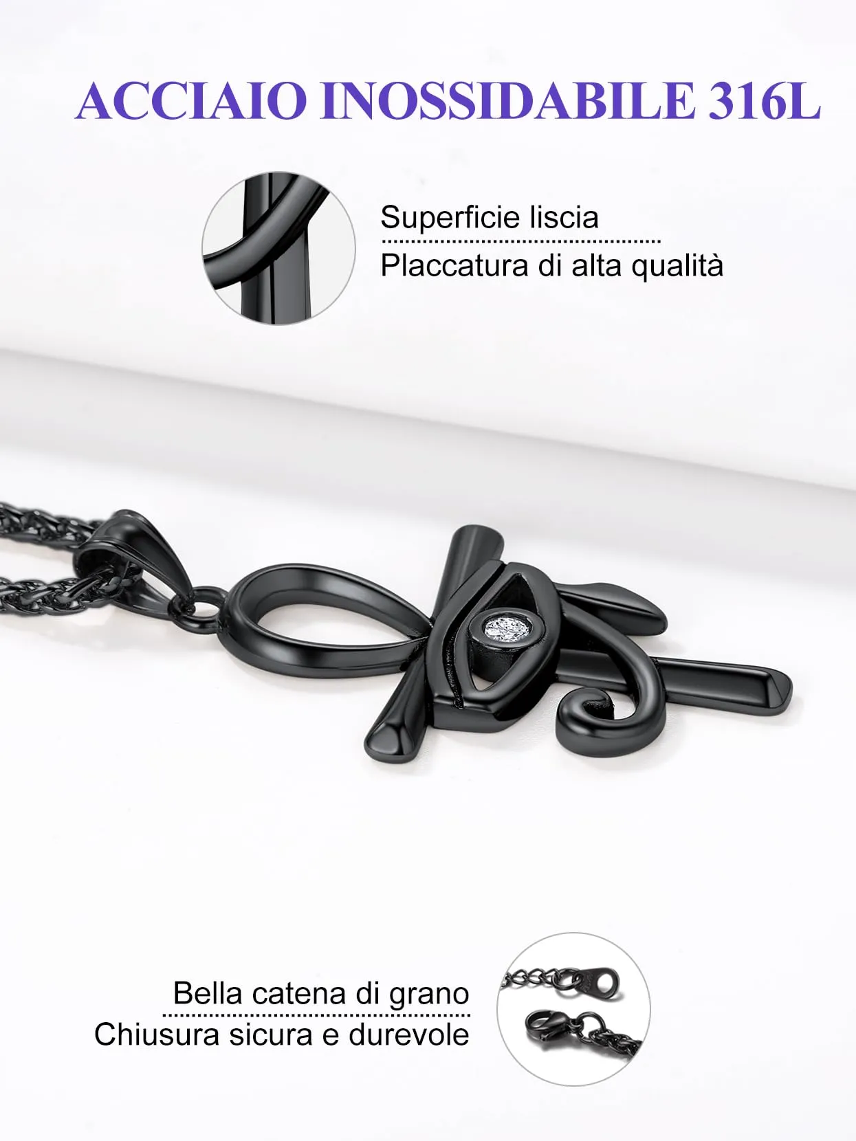 Richsteel Egiziano Ankh Collana Pendente Croce di Ankh dall'Egitto Acciaio Inossidabile/Oro/Nero Catena 55+5 cm Gioielli Africani Fantasia Regalo Originale per Donna Uomo Adolescente Ragazzi - immagine 7