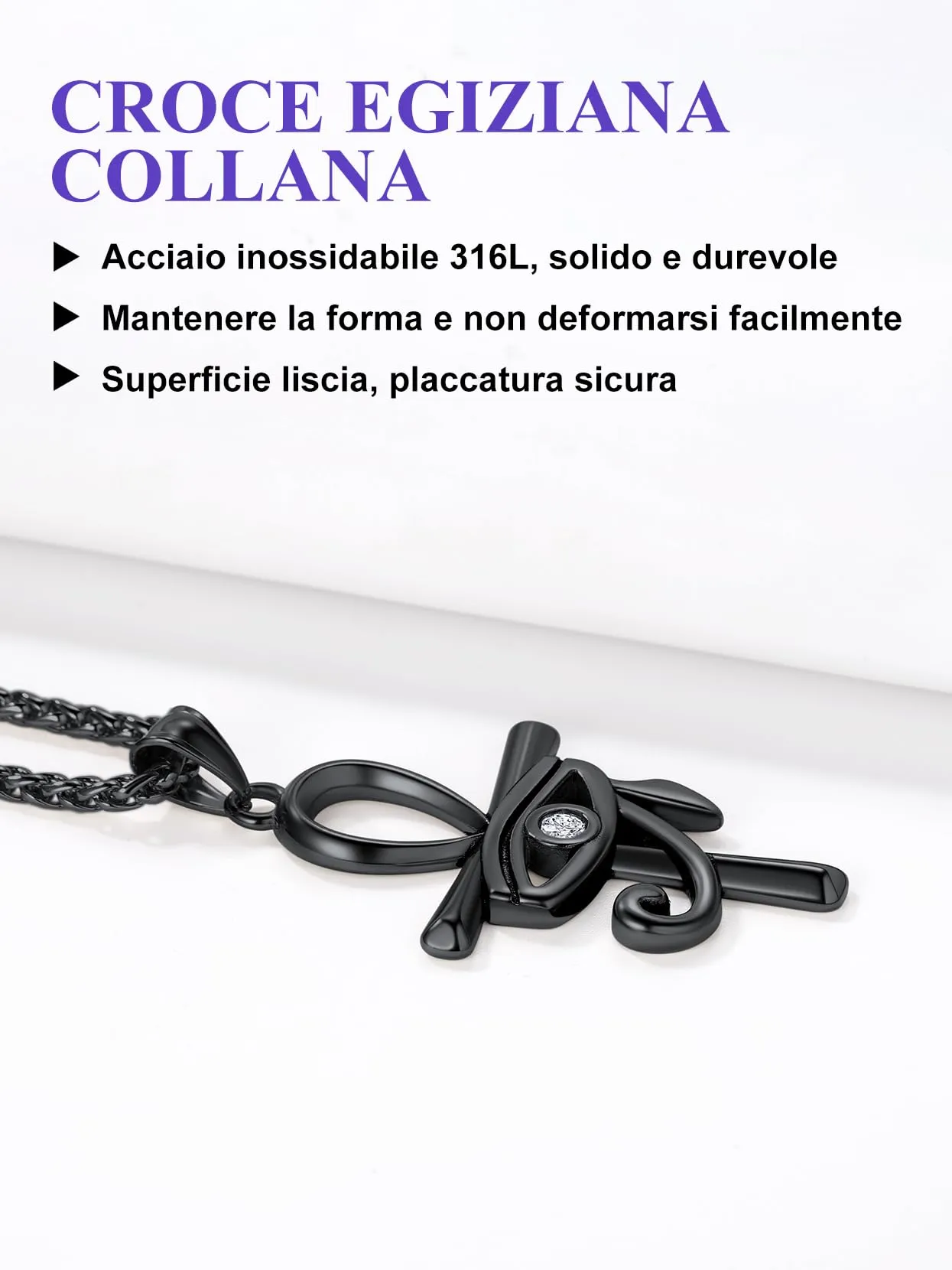 Richsteel Egiziano Ankh Collana Pendente Croce di Ankh dall'Egitto Acciaio Inossidabile/Oro/Nero Catena 55+5 cm Gioielli Africani Fantasia Regalo Originale per Donna Uomo Adolescente Ragazzi - immagine 8