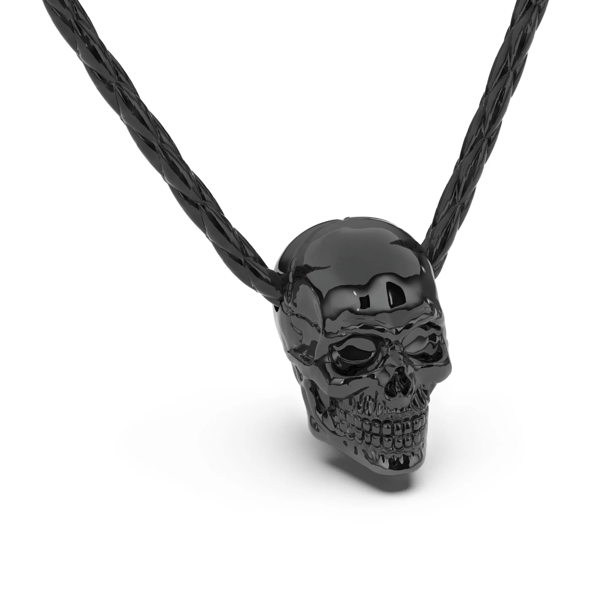 SERASAR Collana Uomo Cuoio Teschio Nero Acciaio Viking Ciondolo Amico 50cm - immagine 1