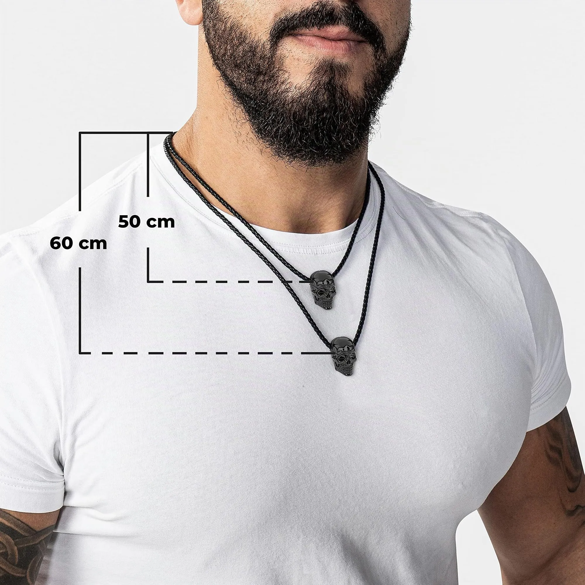 SERASAR Collana Uomo Cuoio Teschio Nero Acciaio Viking Ciondolo Amico 50cm - immagine 4
