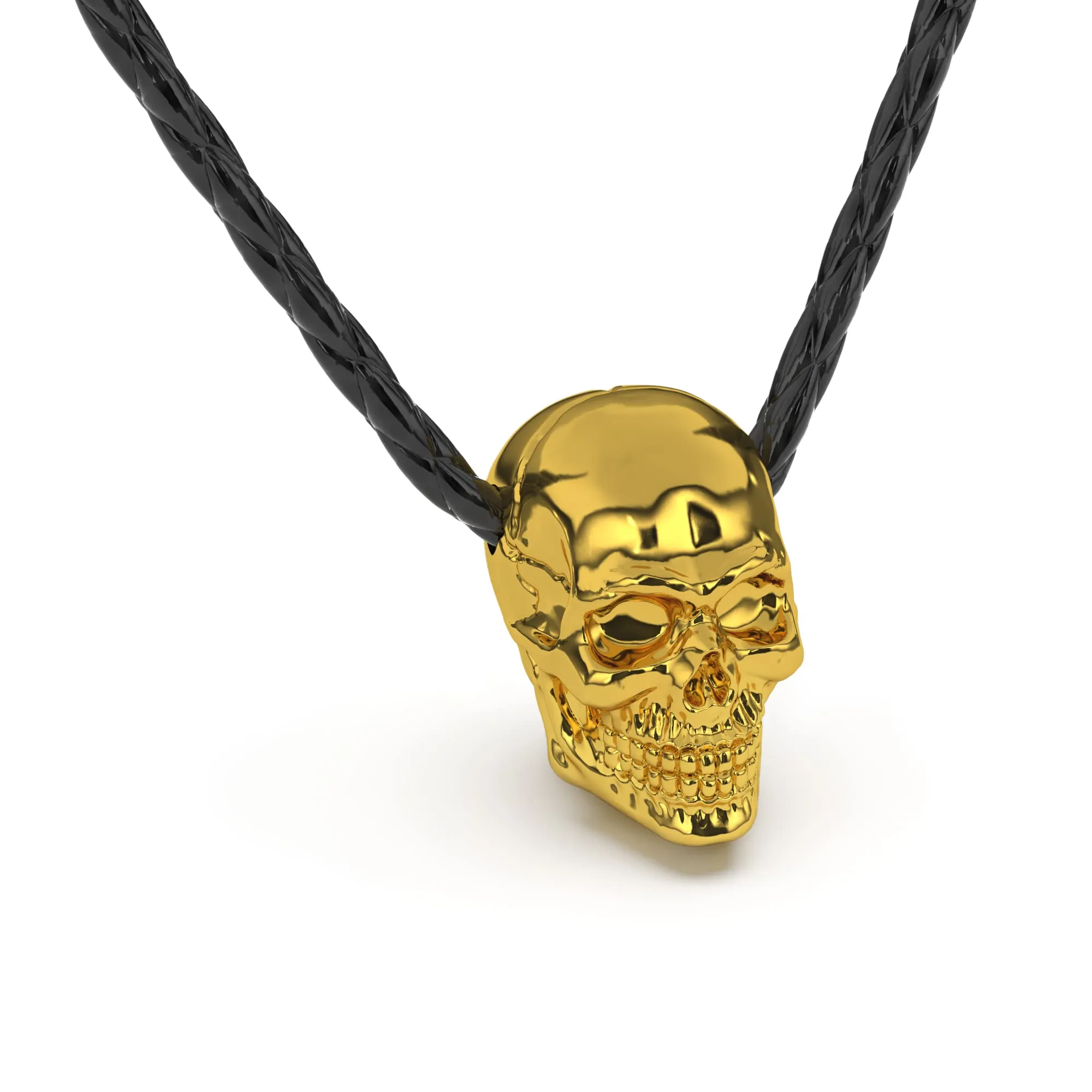 SERASAR Collana Uomo Cuoio Teschio Oro Acciaio Talismano Ragazzo 316L 50cm - immagine 1
