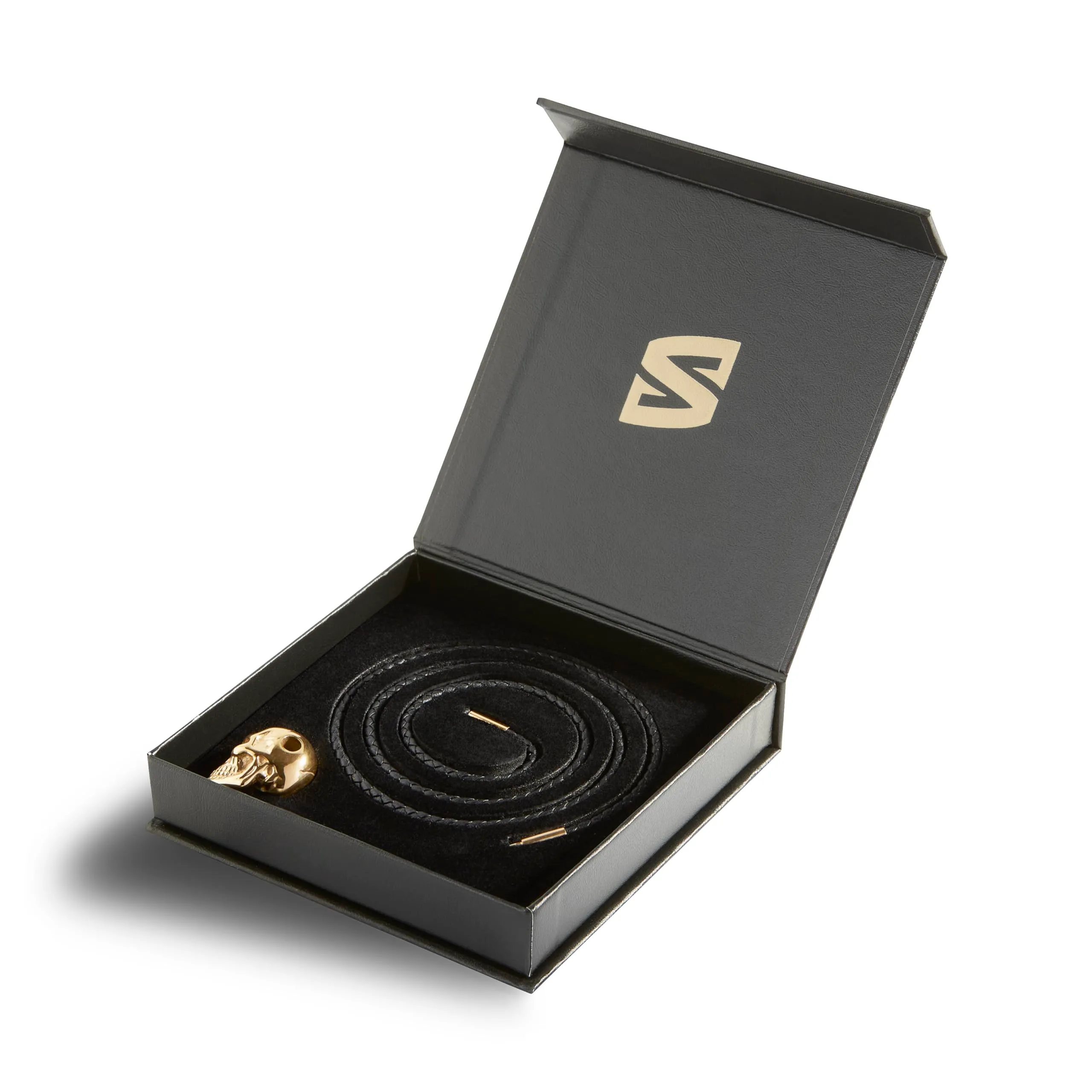 SERASAR Collana Uomo Cuoio Teschio Oro Acciaio Talismano Ragazzo 316L 50cm - immagine 2