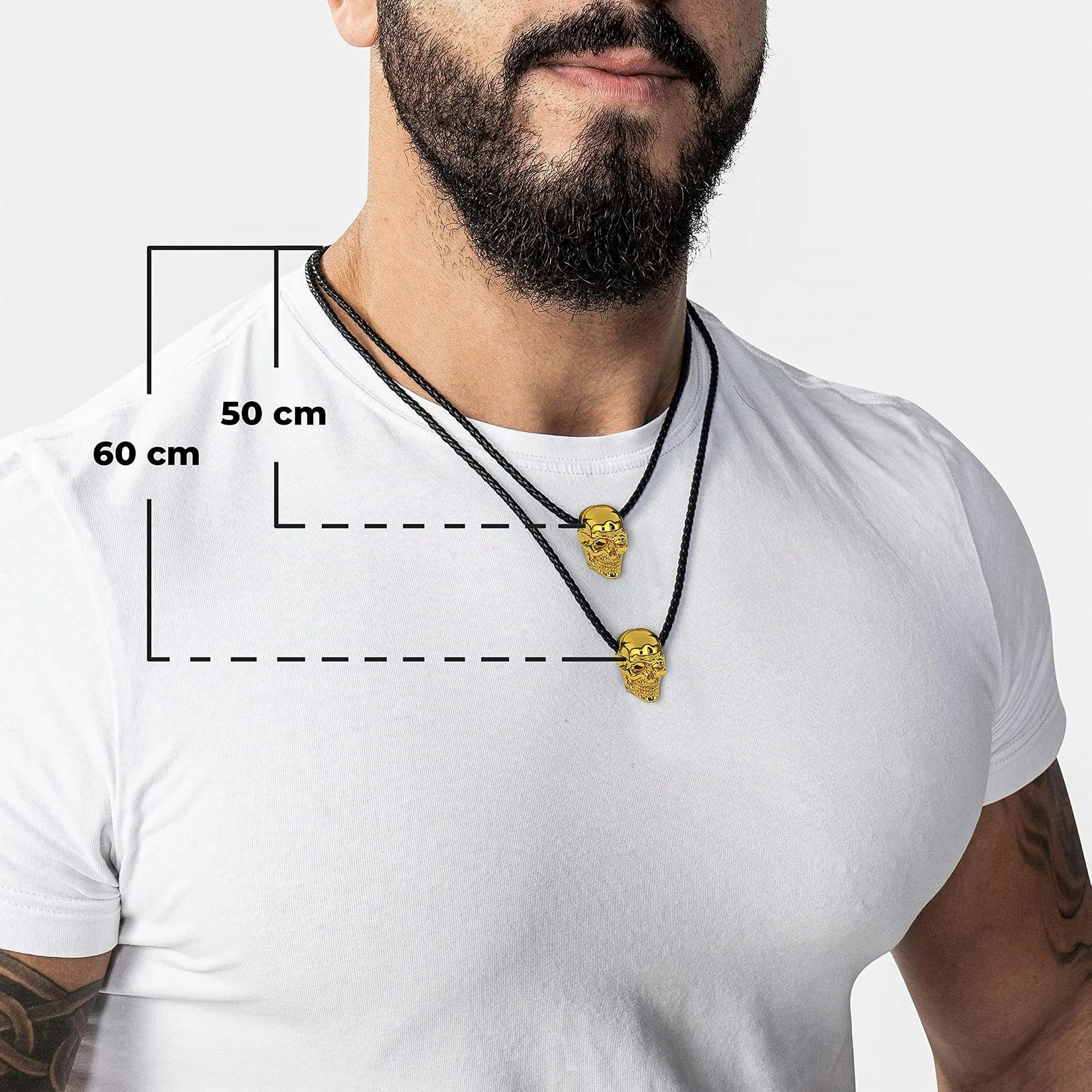 SERASAR Collana Uomo Pelle Teschio Oro Biker Vintage Dorata Moderno 60cm - immagine 4