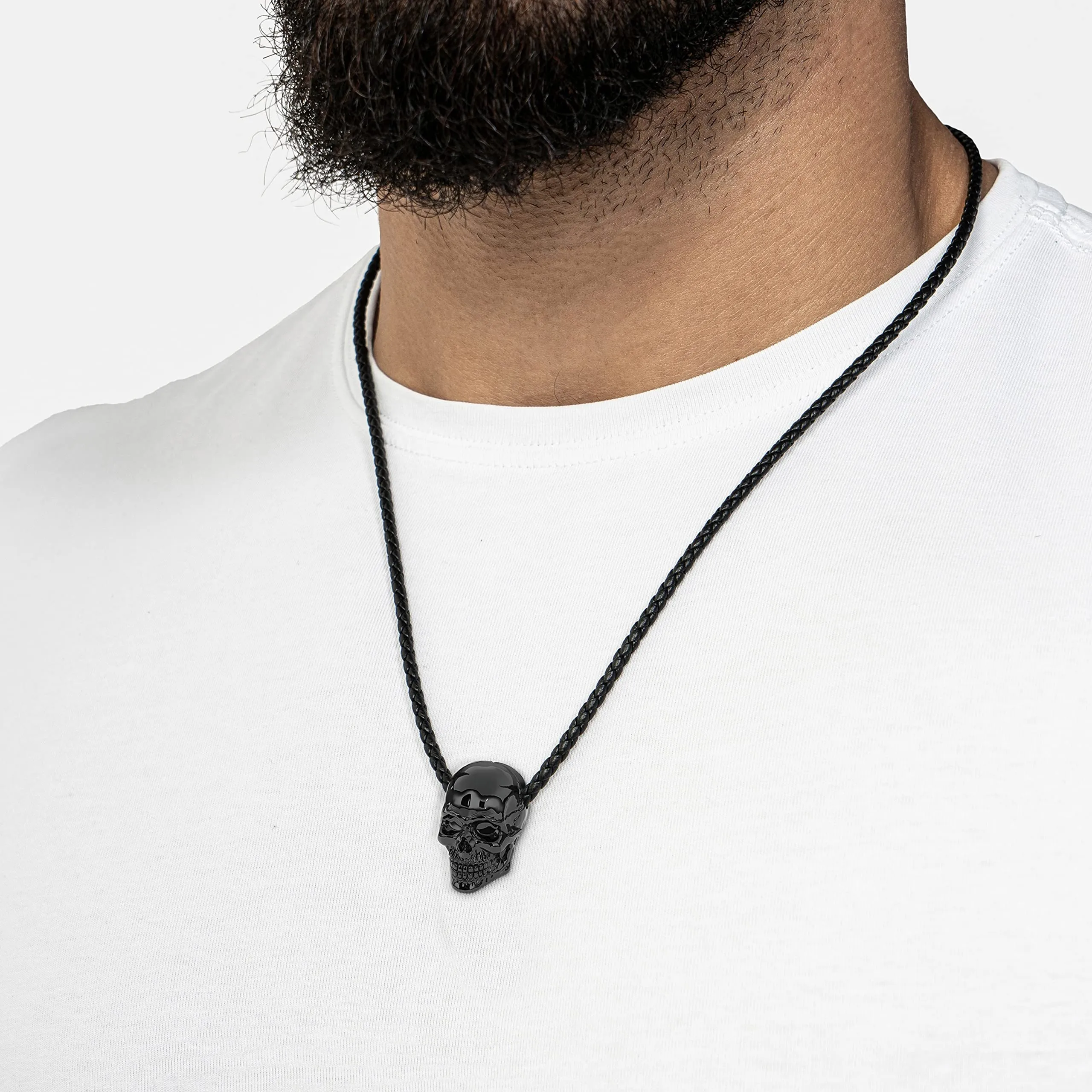 SERASAR Collana Uomo Pelle Teschio Nero Vintage Gotico Regalo Figlio 60cm - immagine 3