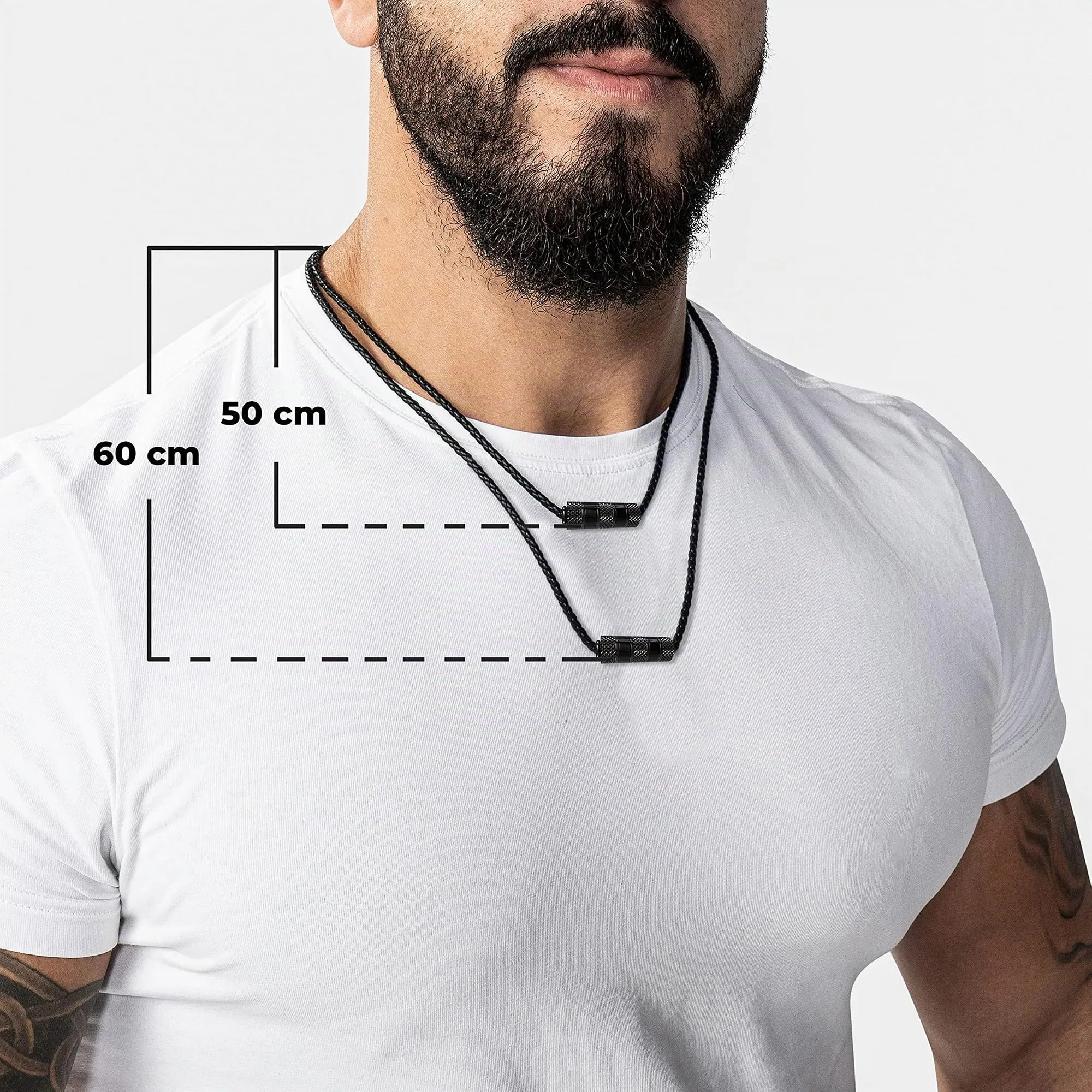 SERASAR Collana Uomo Cuoio Ciondolo Nero Acciaio Moderno Regalo Papà 60cm - immagine 4