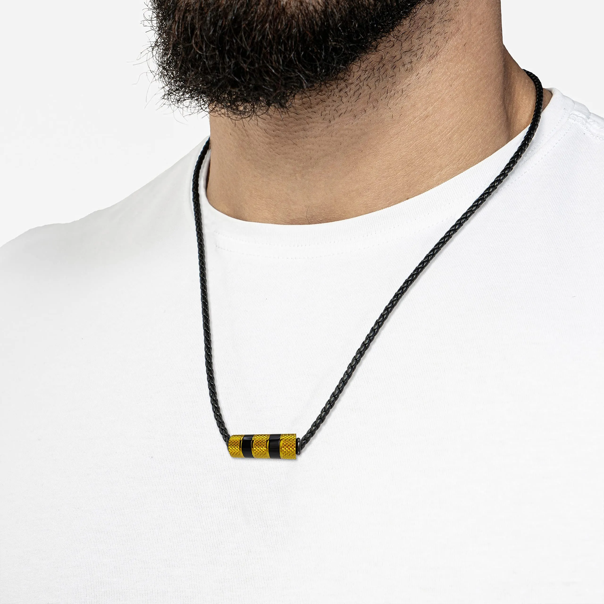 SERASAR Collana Uomo Pelle Ciondolo Oro Acciaio Inossidabile Dorata 60cm - immagine 3
