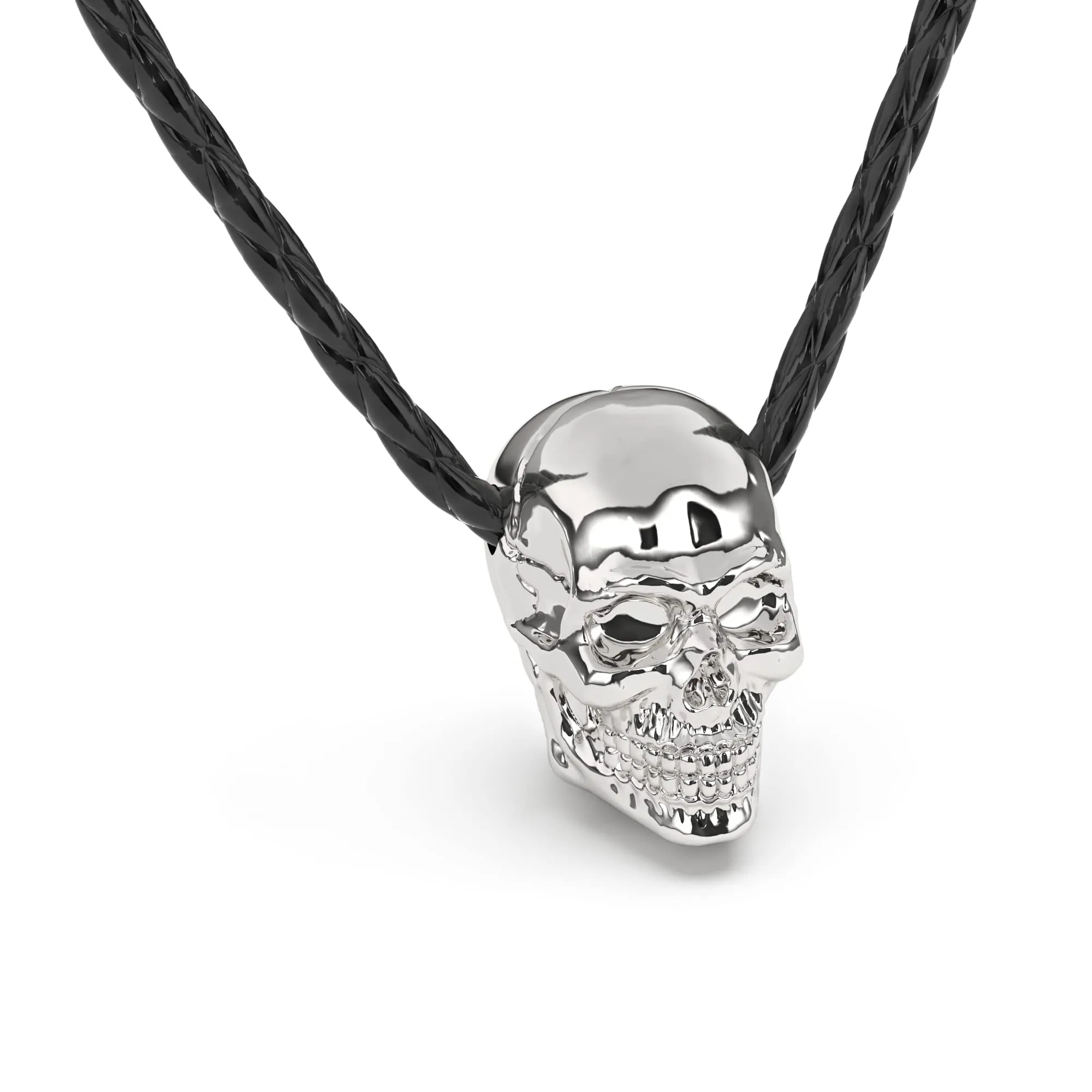 SERASAR Collana Uomo Pelle Teschio Argento Morte Gotico Regalo Marito 60cm - immagine 1