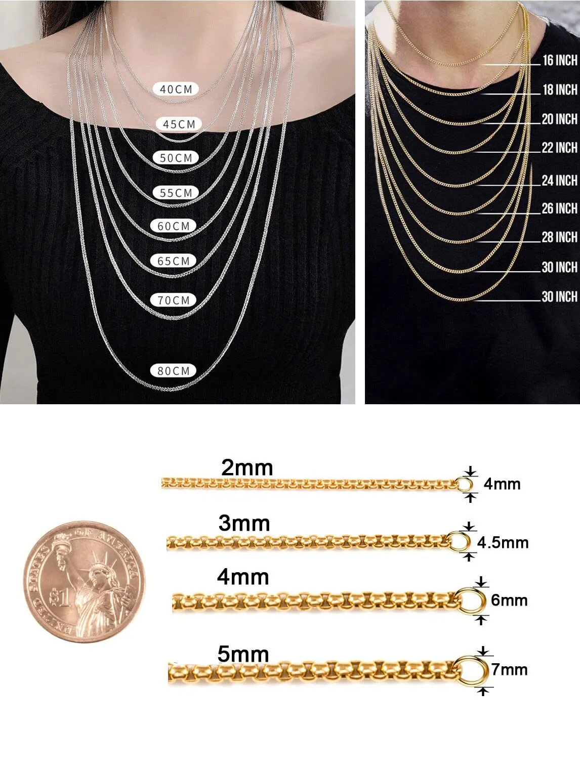 Ostan - Collana da Uomo e Donna in Acciaio Inox con Catena Briolette e Maglia Veneziana, Larghezza 2/3/4/5 mm, Lunghezza 45-80 cm, normale, Acciaio inossidabile - immagine 6