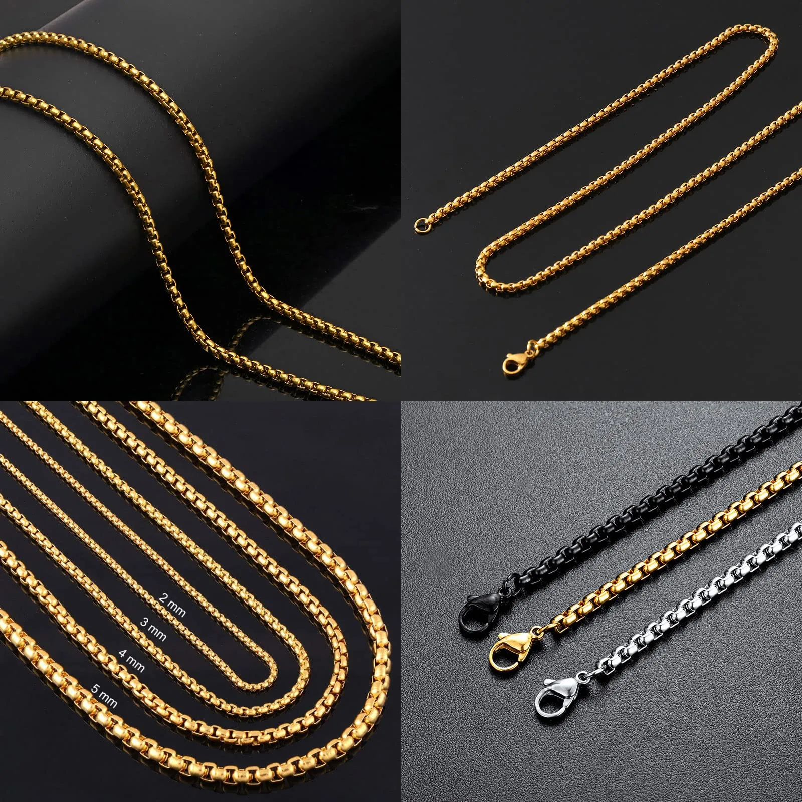 OSTAN Catenina da uomo e donna, in acciaio inox, color argento, larghezza: 2/3/4/5 mm, lunghezza: 45 – 80 cm, Acciaio inossidabile - immagine 3