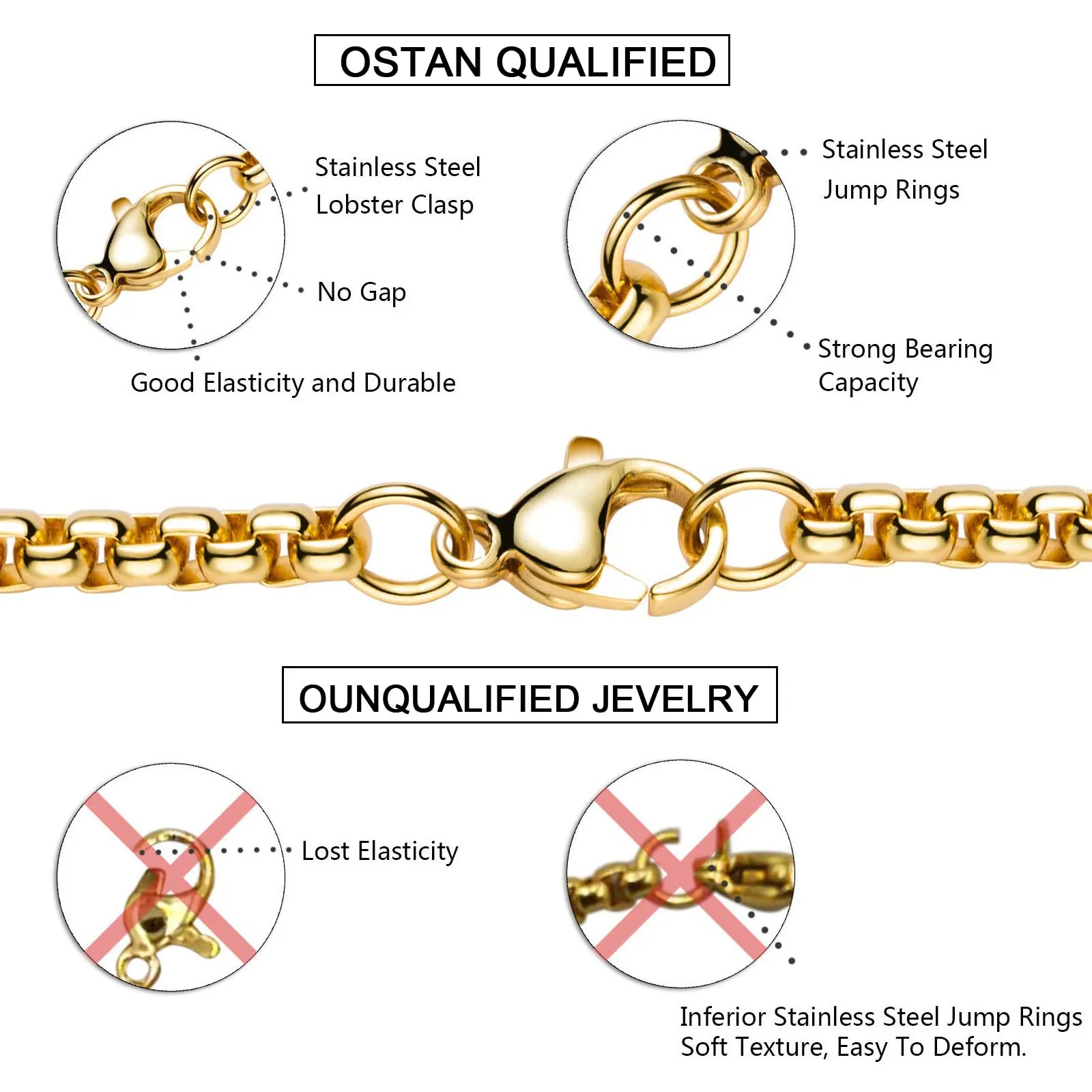 OSTAN Collana a maglia veneziana da uomo e da donna, in acciaio inox, larghezza 2/3/4/5 mm, lunghezza 45-80 cm, normale, Acciaio inossidabile, Non pertinente. - immagine 5