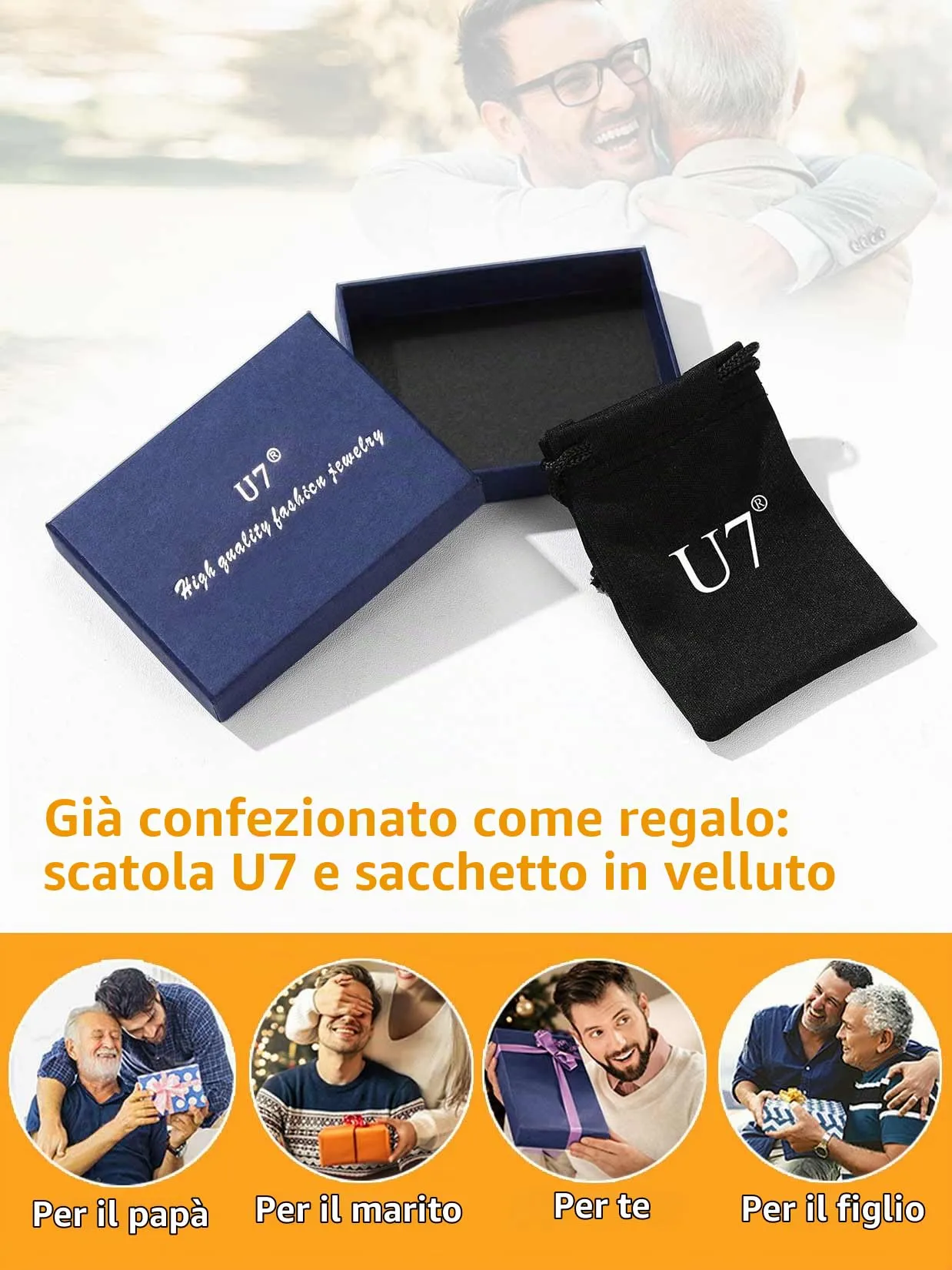U7 Collana Uomo Portafortuna Corno Italiano 40mm Acciaio Inossidabile - immagine 7