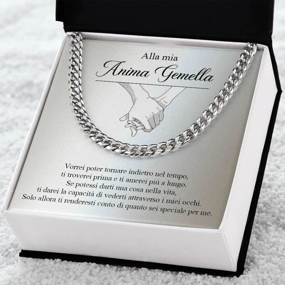 Bramart Collana Cubana Uomo - Idee Regali anniversario (Grigio - Anima Gemella, Acciaio inossidabile lucidato) - immagine 2
