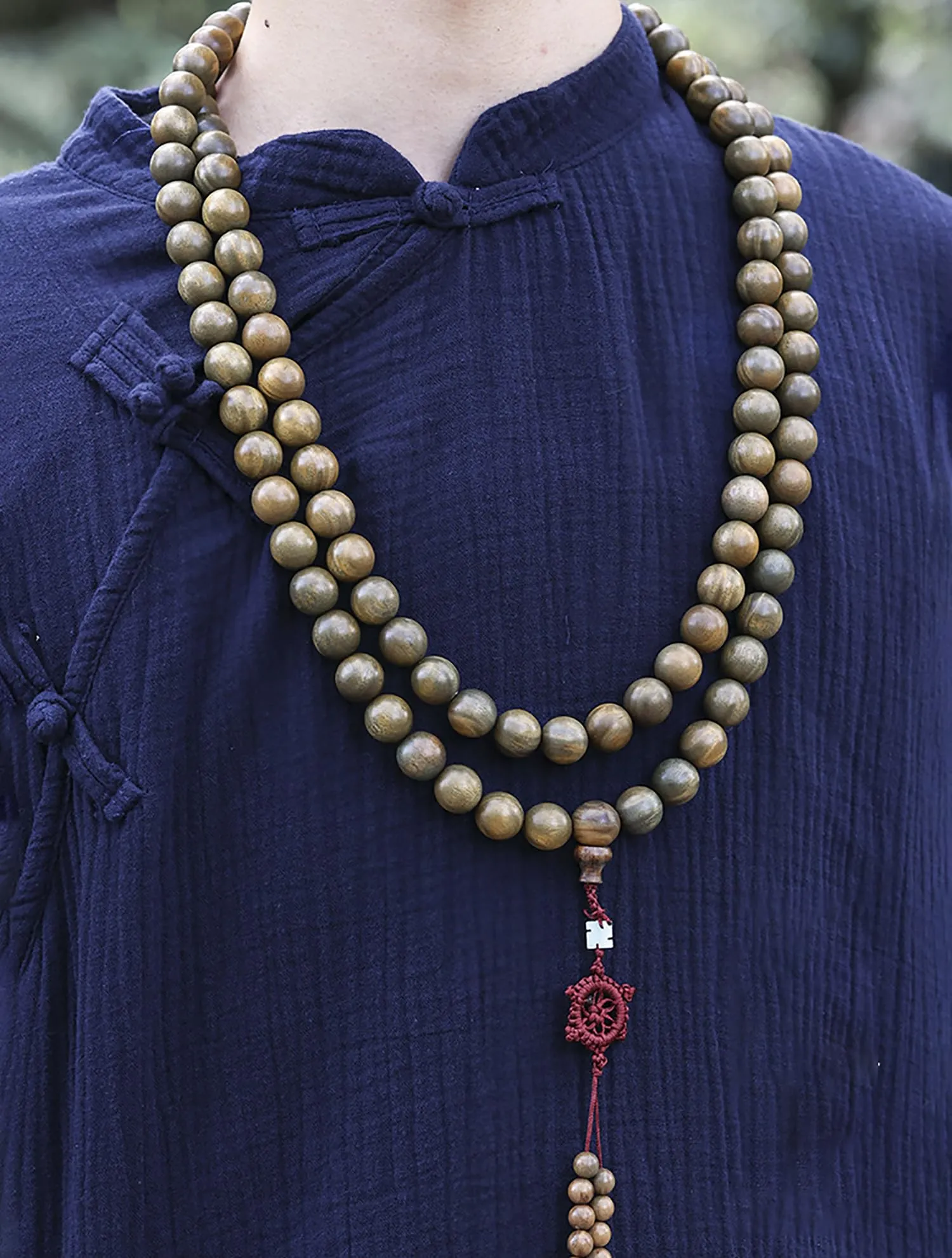 Mansiyuyee Collana Naturale di Legno di Sandalo Verde con 108 Grani Mala, Perline Buddiste per Preghiera, Meditazione o Yoga, X-Large, Legno, Non pietra preziosa - immagine 2