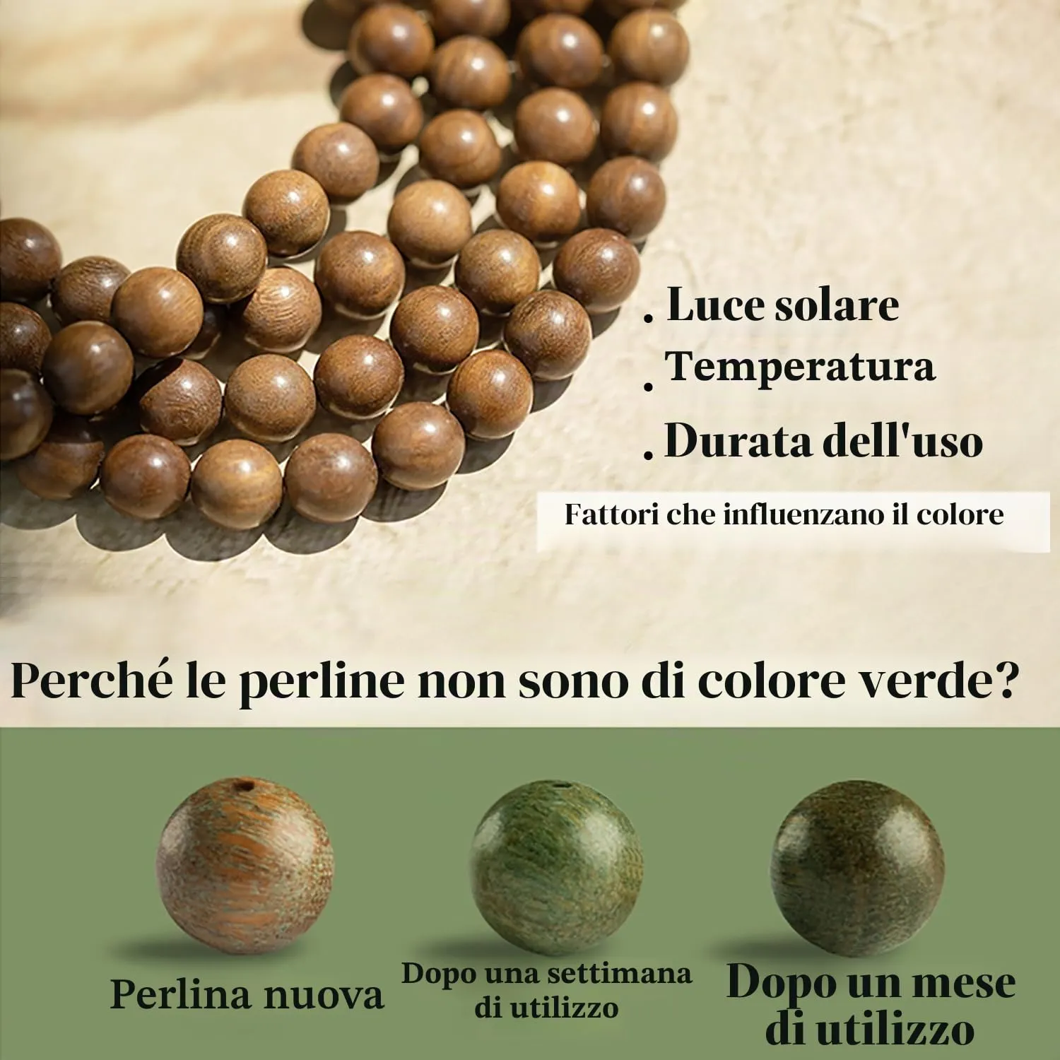 Mansiyuyee Collana Naturale di Legno di Sandalo Verde con 108 Grani Mala, Perline Buddiste per Preghiera, Meditazione o Yoga, X-Large, Legno, Non pietra preziosa - immagine 4