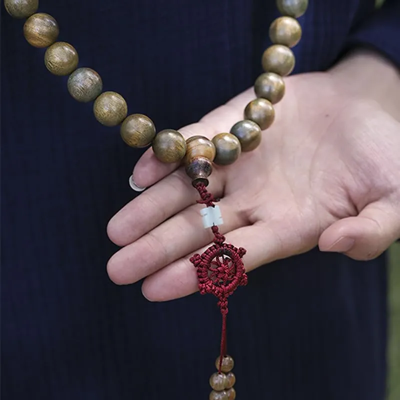 Mansiyuyee Collana Naturale di Legno di Sandalo Verde con 108 Grani Mala, Perline Buddiste per Preghiera, Meditazione o Yoga, X-Large, Legno, Non pietra preziosa - immagine 8