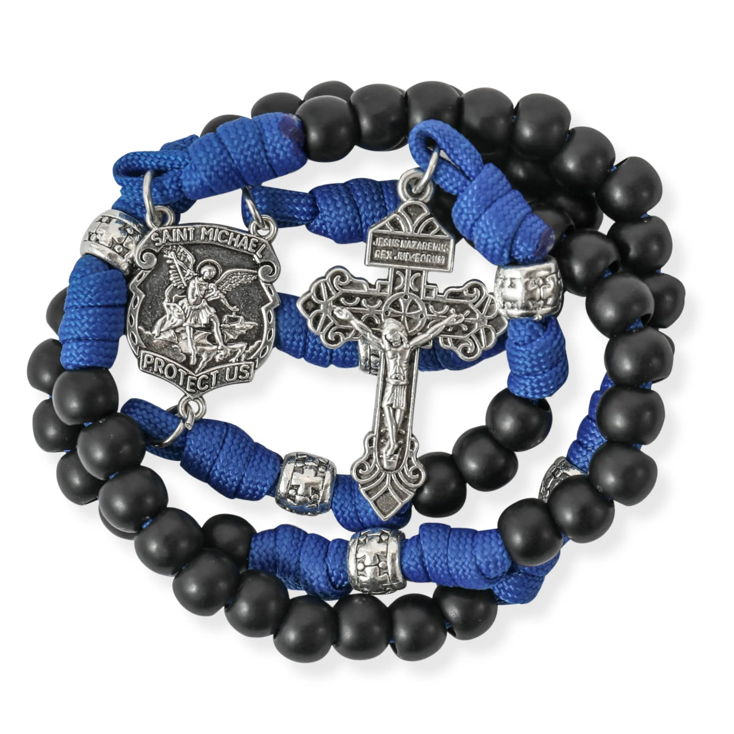 Nazareth Store Rosario in paracord di San Michele collana rosario robusta con cordoncino resistente e crocifisso cattolico del Perdono (Blu) - immagine 1