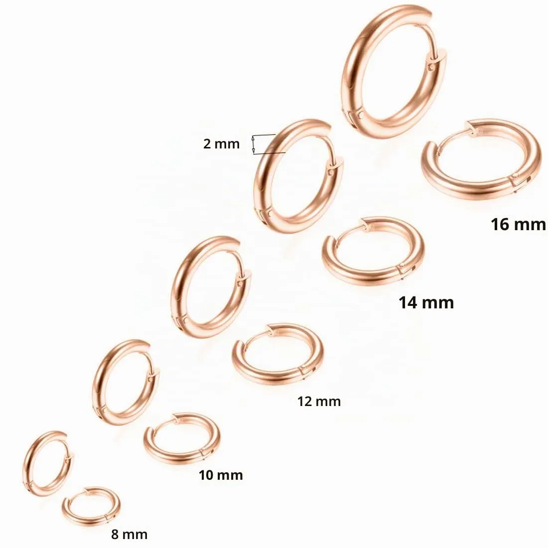 LICHUANUK 5 Paia Orecchini Acciaio Inossidabile di Orecchini Cerchio Piccoli per Uomini e Donne Ipoallergenici Set di Orecchini 8-16 mm (Oro rosa) - immagine 2