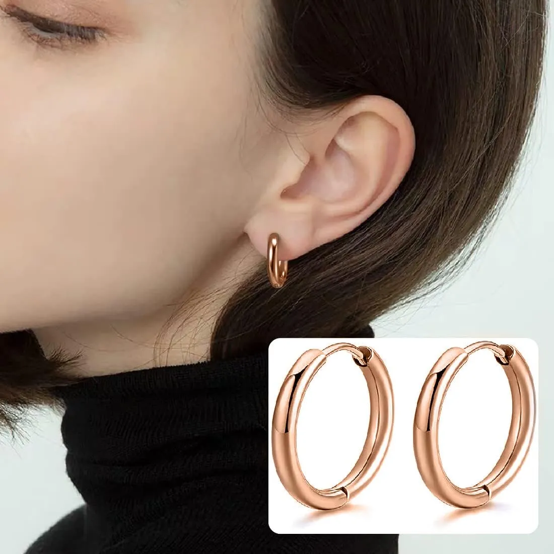 LICHUANUK 5 Paia Orecchini Acciaio Inossidabile di Orecchini Cerchio Piccoli per Uomini e Donne Ipoallergenici Set di Orecchini 8-16 mm (Oro rosa) - immagine 5