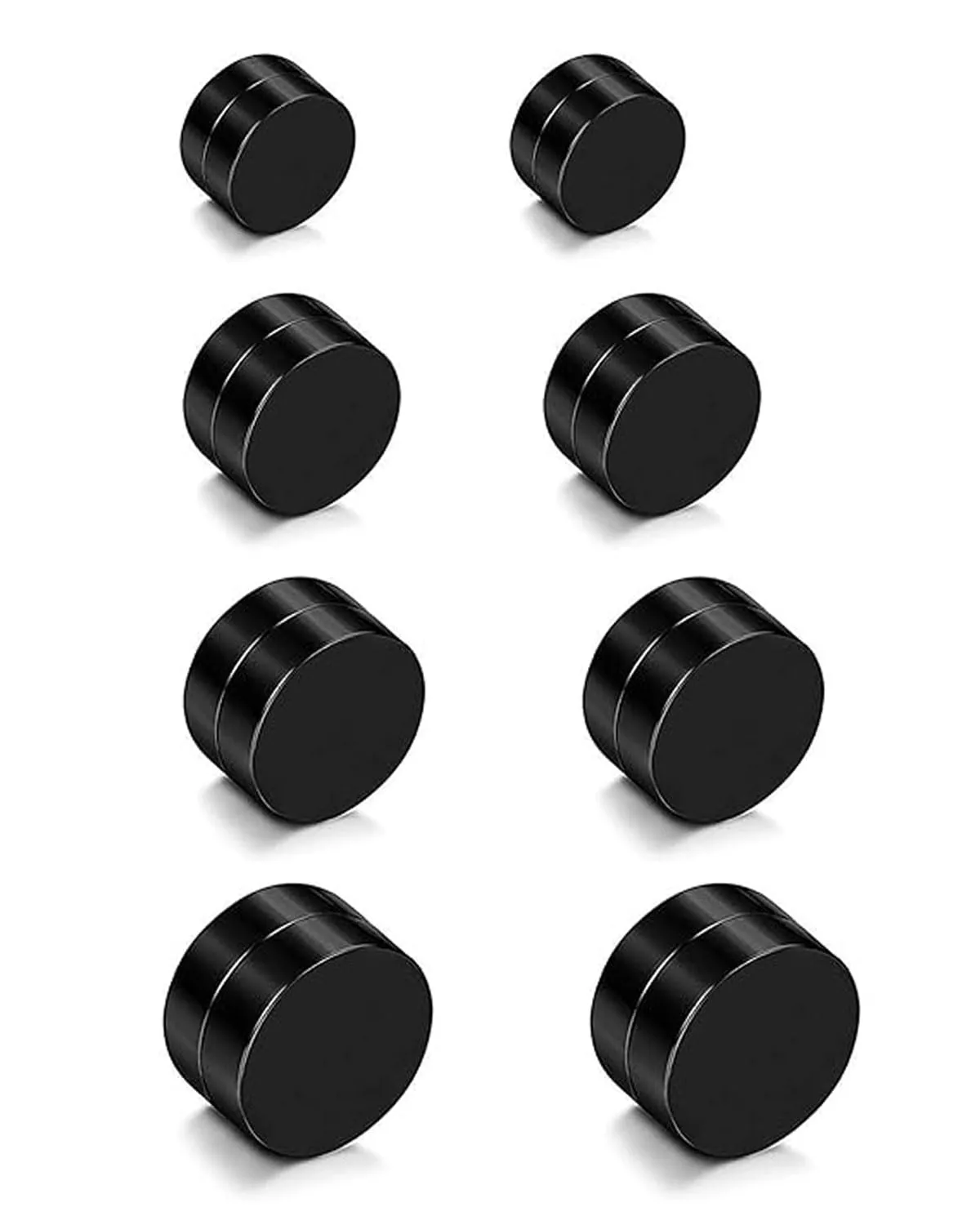 ZAMXHUG Orecchini Finti Uomo - 4 Paia Orecchini Magnetici in Acciaio Inossidabile per Uomo Donna Unisex Orecchini a Bottone Rotondo Non-Piercing Orecchini Calamita Hip Hop Nero Tono Argento, 6-12MM - immagine 1