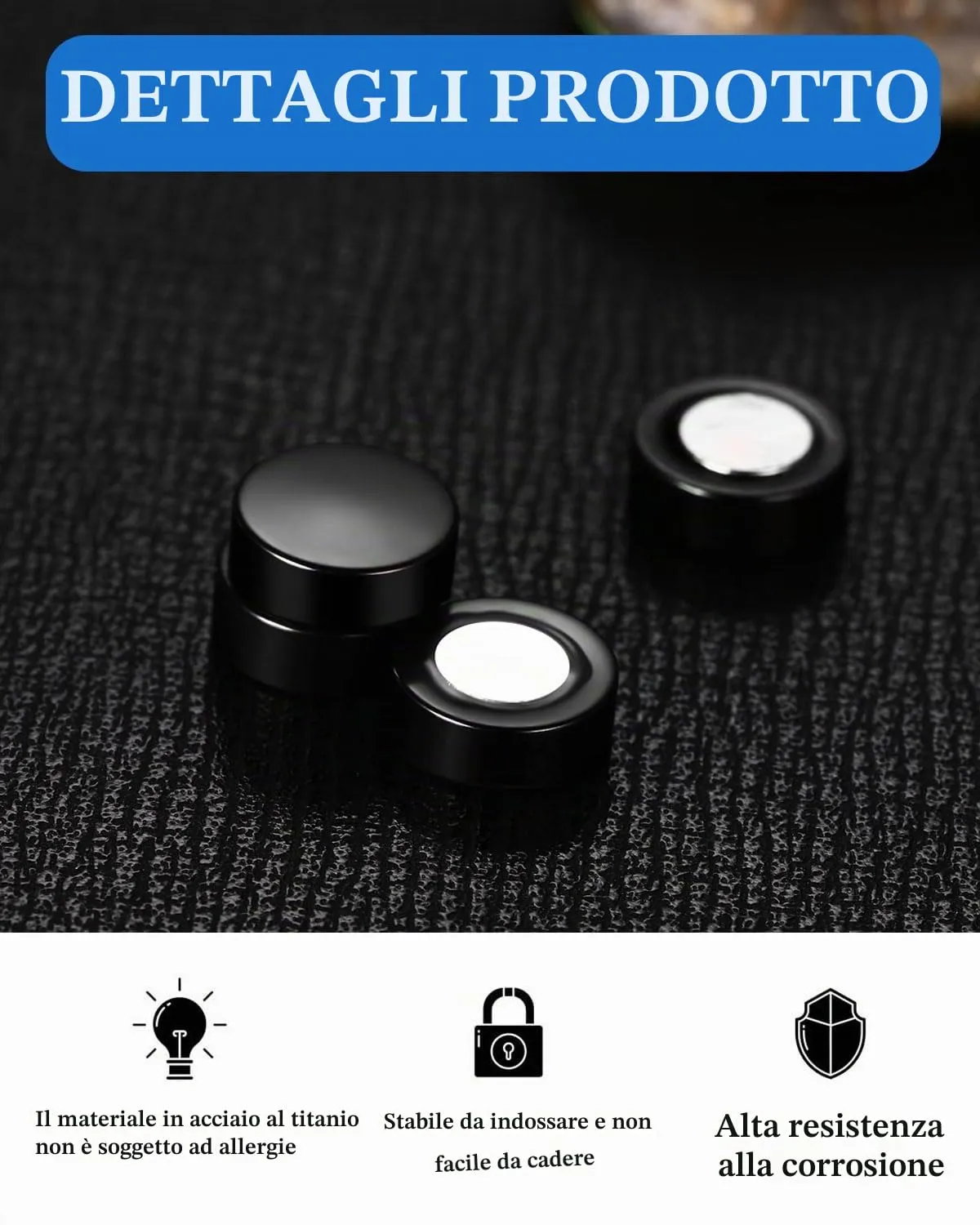 ZAMXHUG Orecchini Finti Uomo - 4 Paia Orecchini Magnetici in Acciaio Inossidabile per Uomo Donna Unisex Orecchini a Bottone Rotondo Non-Piercing Orecchini Calamita Hip Hop Nero Tono Argento, 6-12MM - immagine 3