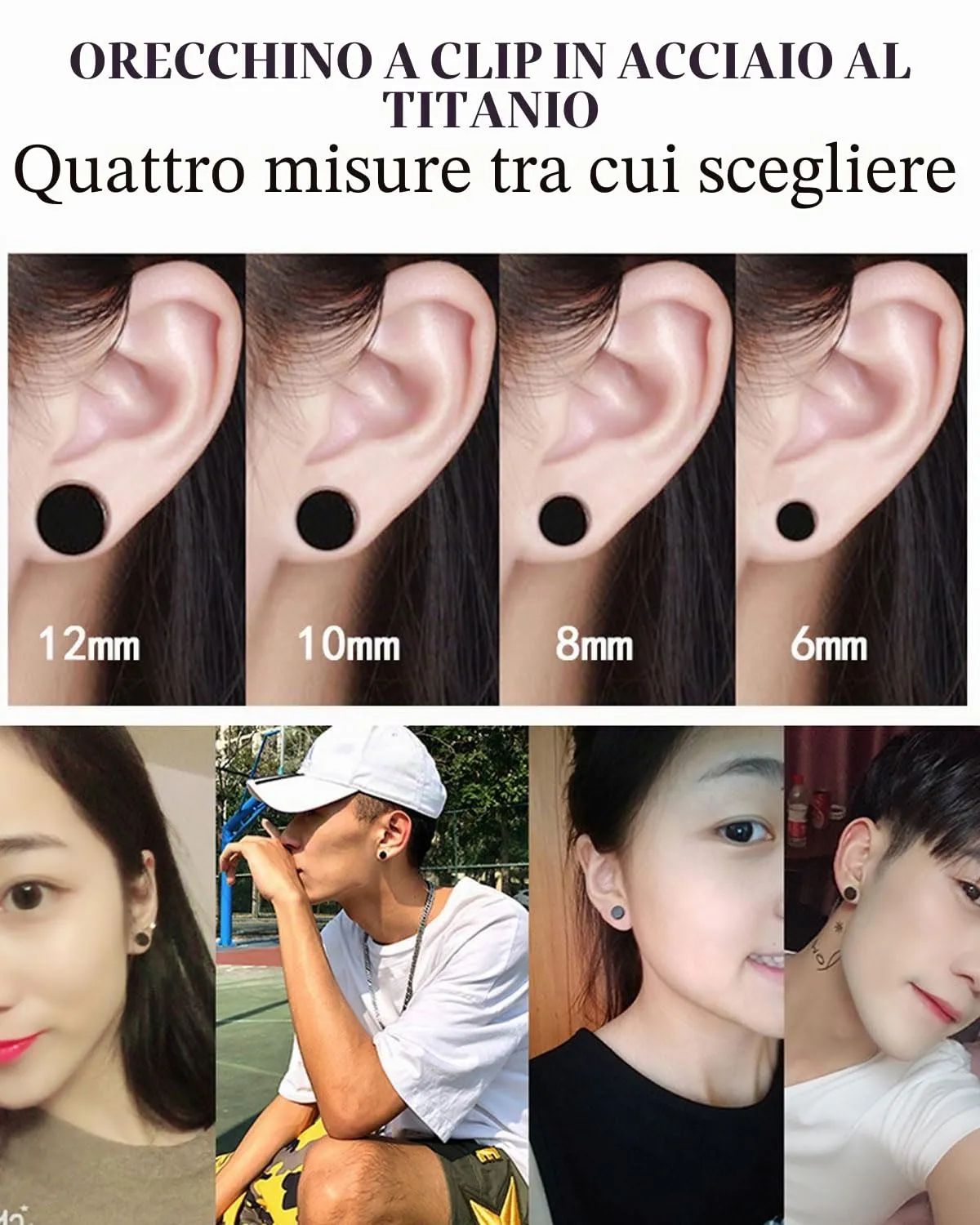 ZAMXHUG Orecchini Finti Uomo - 4 Paia Orecchini Magnetici in Acciaio Inossidabile per Uomo Donna Unisex Orecchini a Bottone Rotondo Non-Piercing Orecchini Calamita Hip Hop Nero Tono Argento, 6-12MM - immagine 4