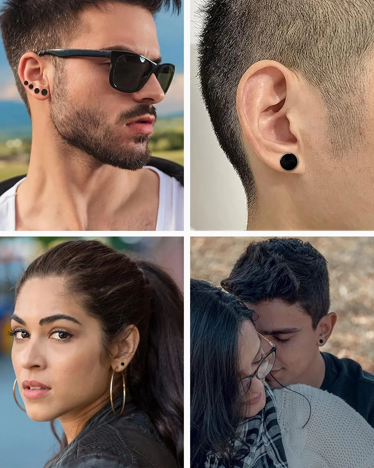 ZAMXHUG Orecchini Finti Uomo - 4 Paia Orecchini Magnetici in Acciaio Inossidabile per Uomo Donna Unisex Orecchini a Bottone Rotondo Non-Piercing Orecchini Calamita Hip Hop Nero Tono Argento, 6-12MM - immagine 6