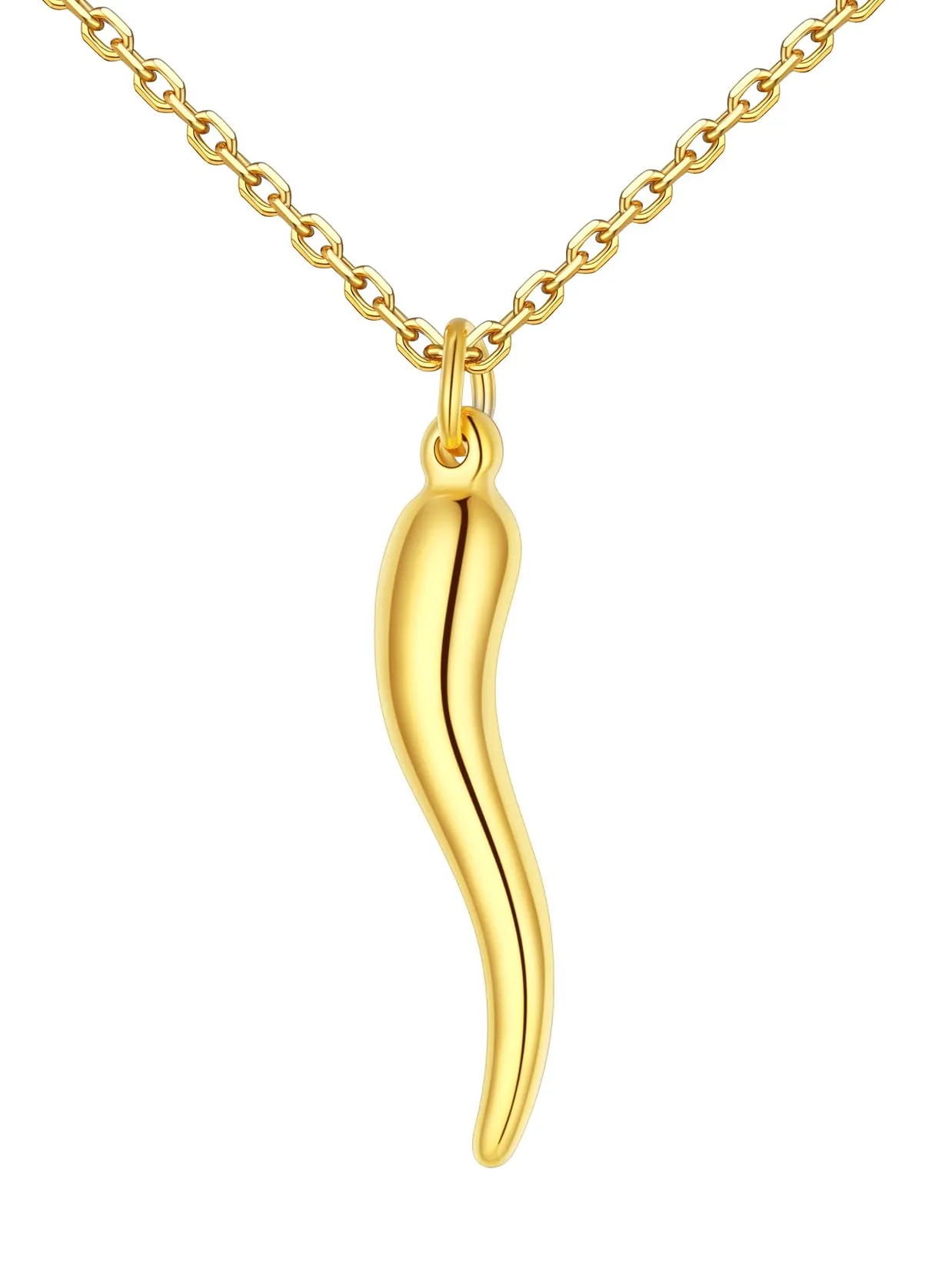 U7 Collana Uomo Portafortuna Corno Italiano Oro 31mm Acciaio Inossidabile - immagine 1