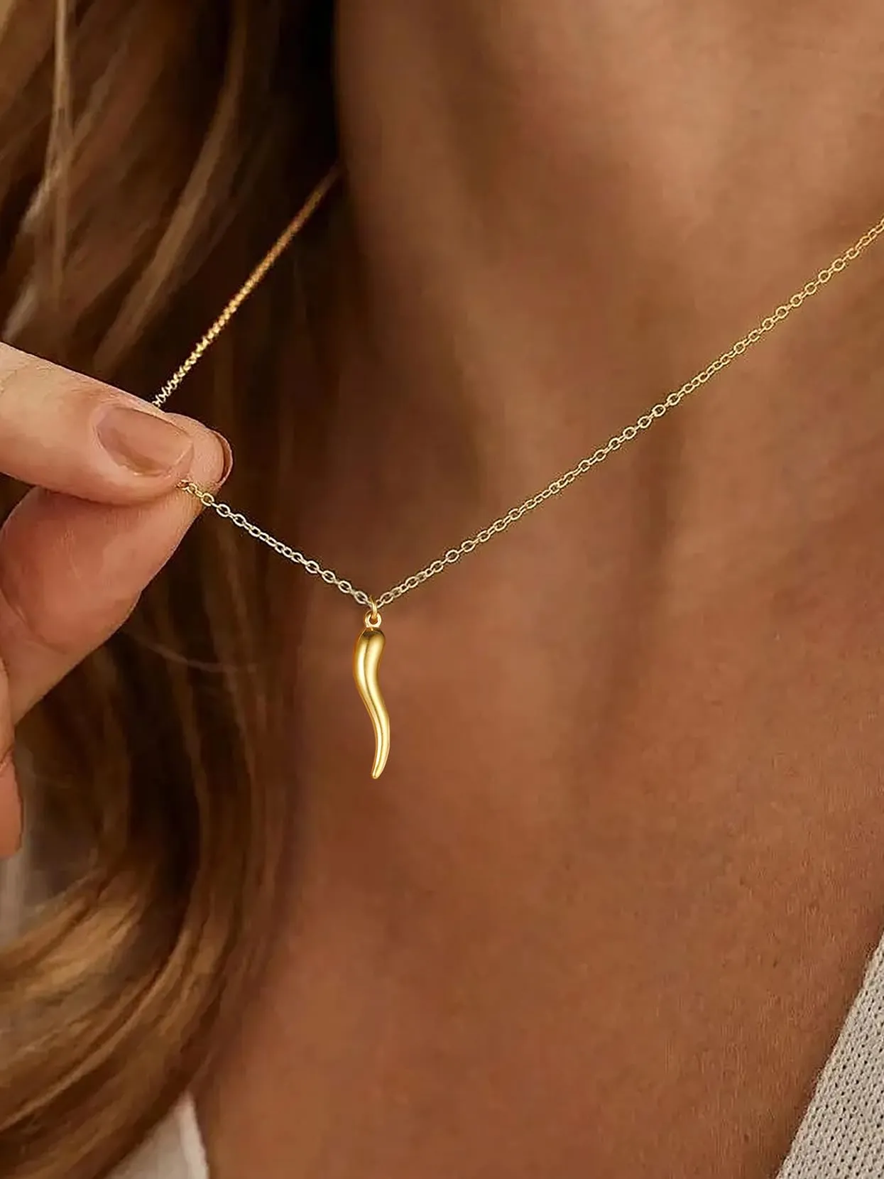 U7 Collana Uomo Portafortuna Corno Italiano Oro 31mm Acciaio Inossidabile - immagine 2