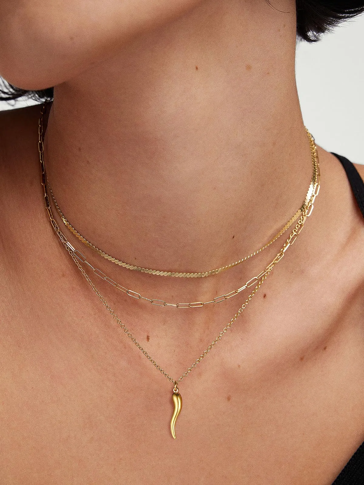 U7 Collana Uomo Portafortuna Corno Italiano Oro 31mm Acciaio Inossidabile - immagine 3