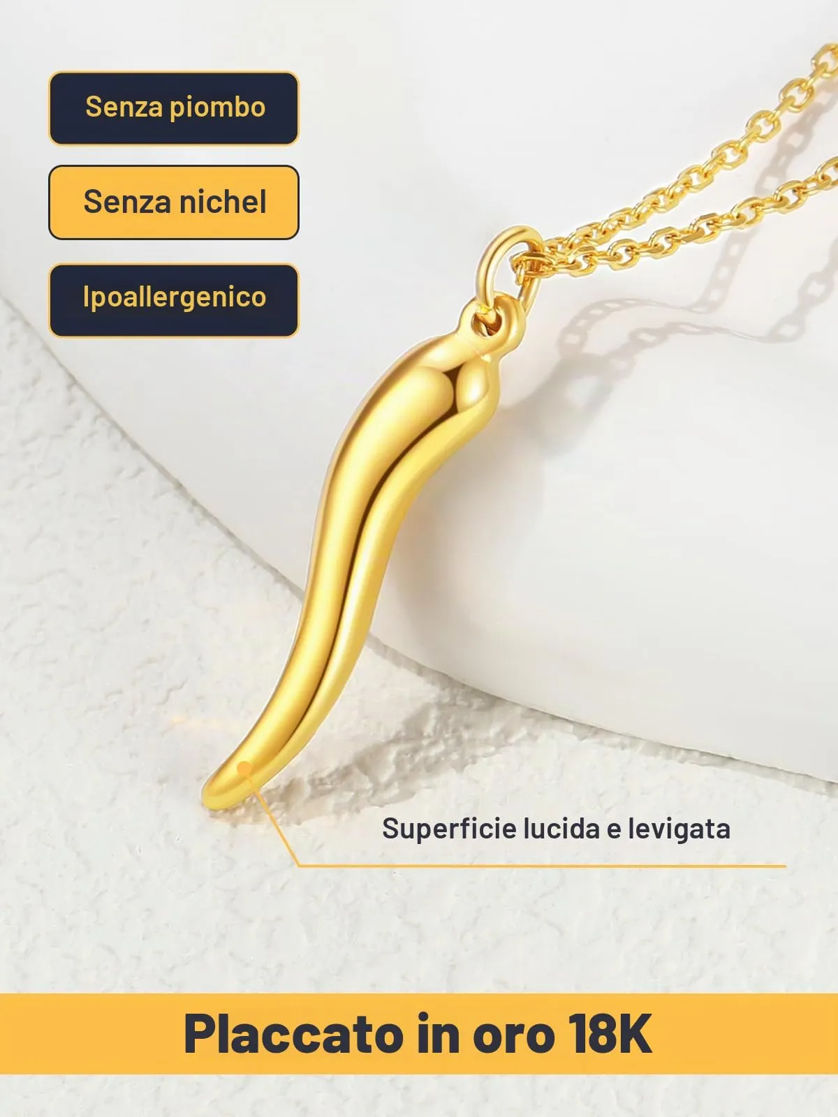 U7 Collana Uomo Portafortuna Corno Italiano Oro 31mm Acciaio Inossidabile - immagine 4