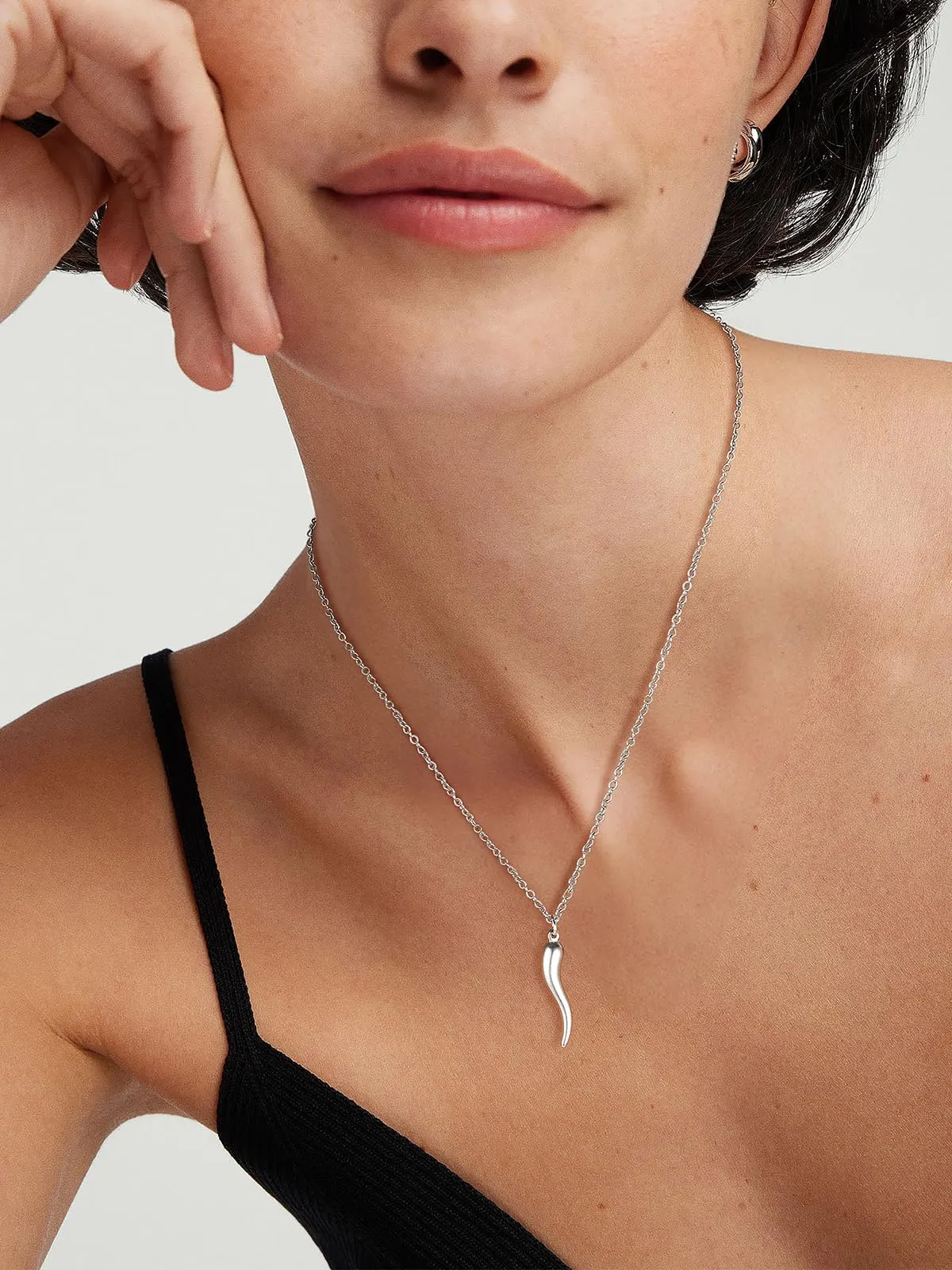 U7 Collana Uomo Portafortuna Corno Italiano 31mm Acciaio Inossidabile - immagine 3