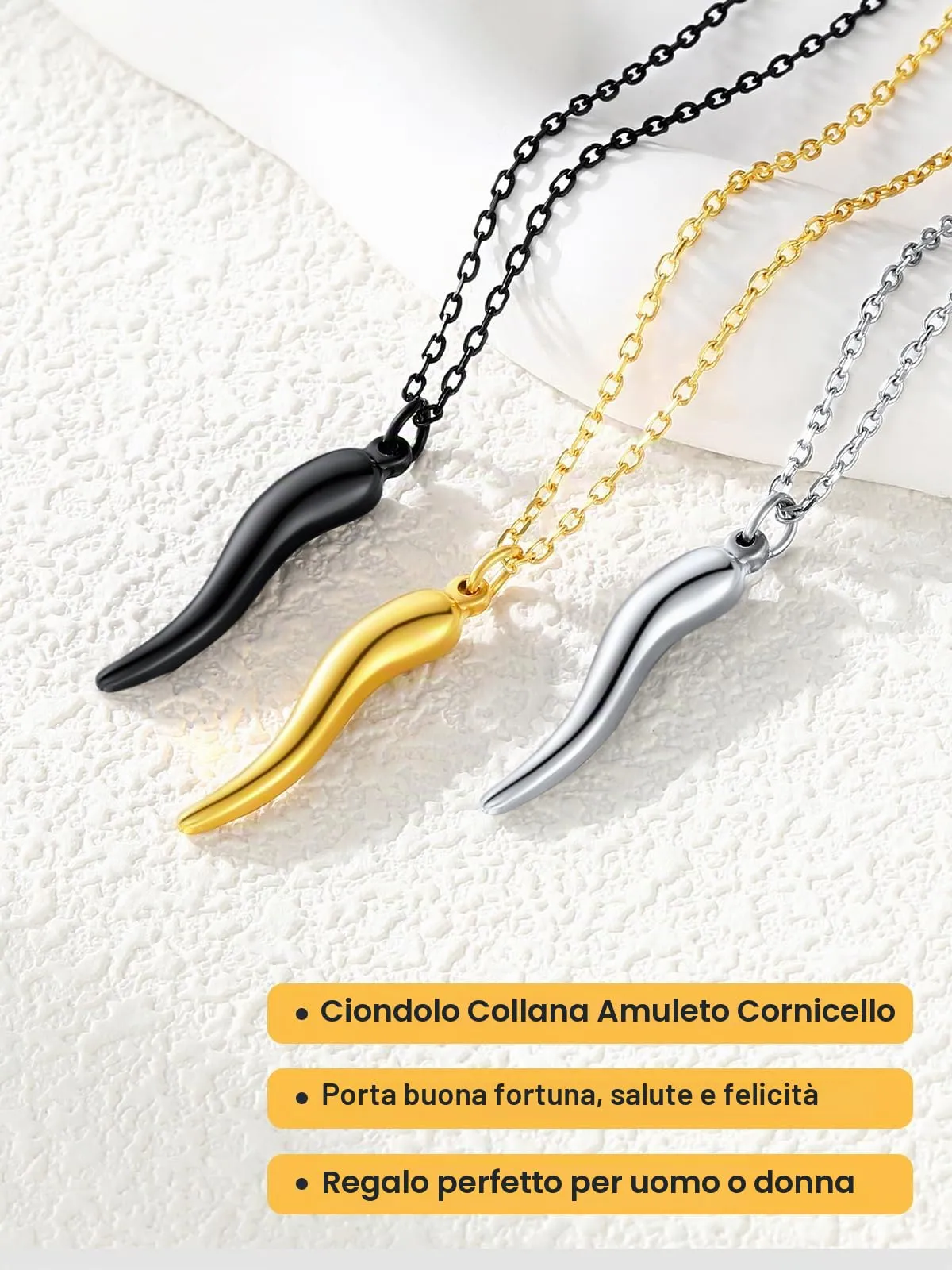 U7 Collana Uomo Portafortuna Corno Italiano 31mm Acciaio Inossidabile - immagine 6