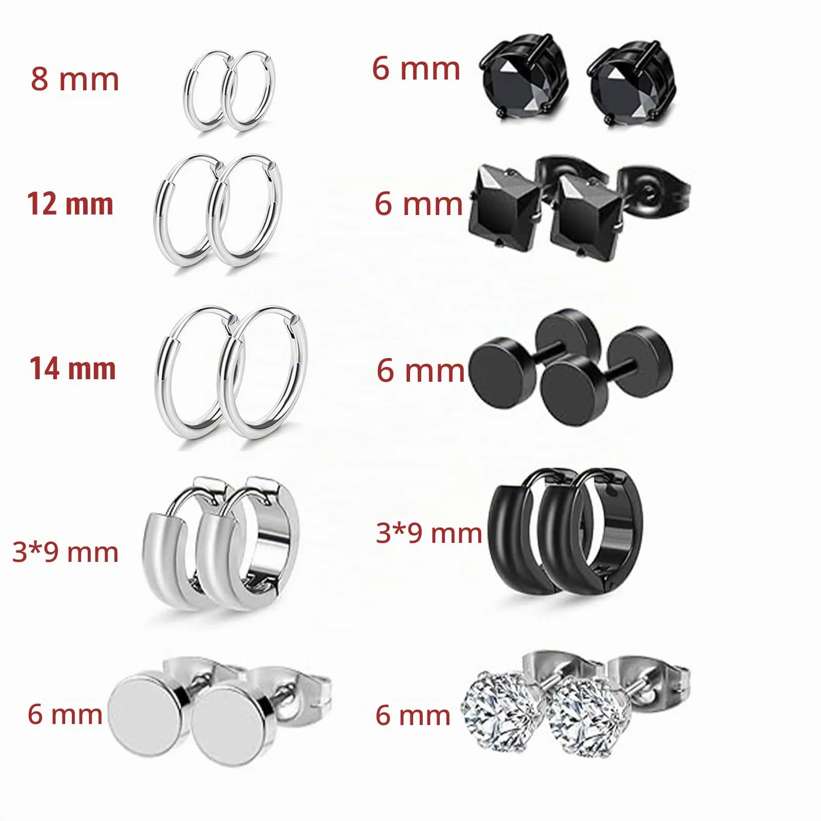 Yolistar 10 Paia Orecchini Orecchino, Magnetici 6 Mm, Finti, Acciaio Inossidabile, a Vite, a Cerchio, per Donne e Uomini - immagine 3