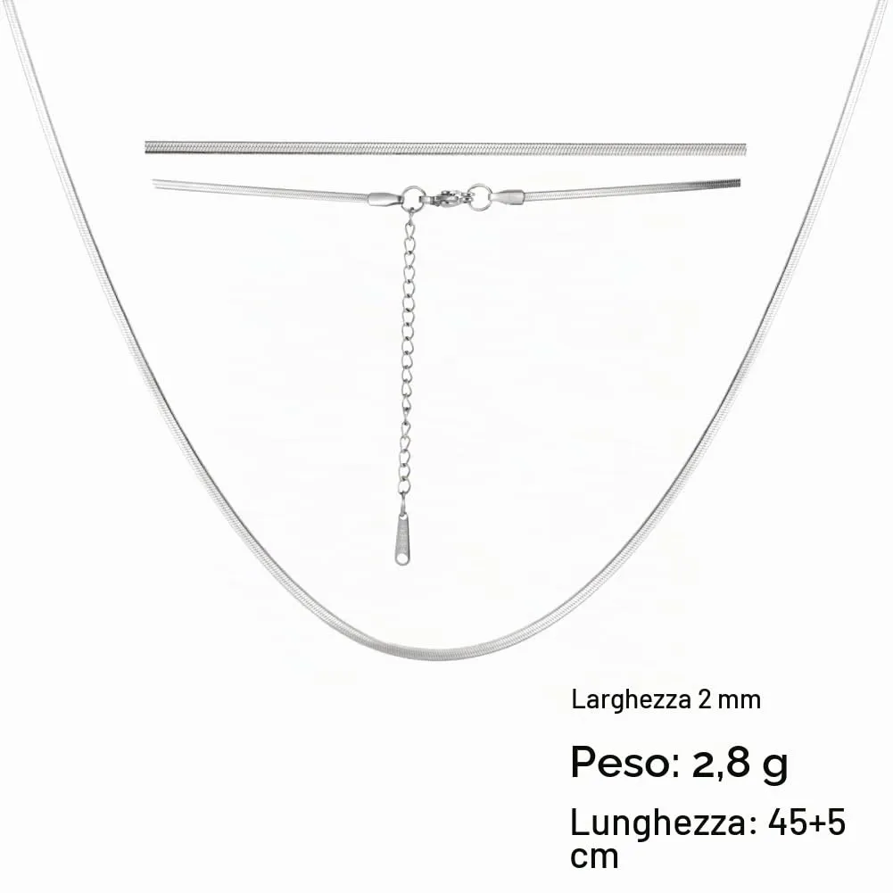 Dreamtimes Collana a catena magica con serpente piatto a spina di pesce Catena lucida vintage per uomini e donne Collana a spina di pesce Collana (Argento-2MM-45CM) - immagine 5